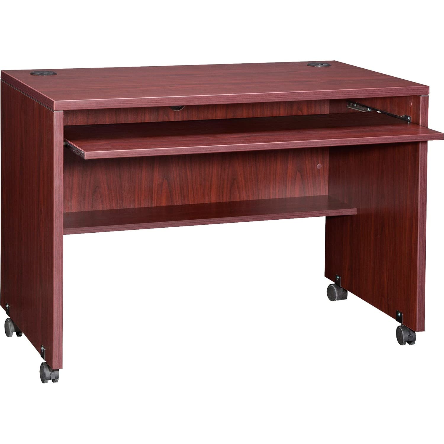 Lorell Essentials Computer Workstation Desk - 29.5 Inch Height Adjustable - Mahogany Finish - Perfect for Home Office & Small Workspaces