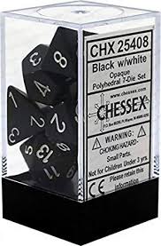 Chessex Polyhedral 7-Dice Set - Opaque Black with White Numbers | Perfect for Dungeons & Dragons, RPG Games & Tabletop Gaming