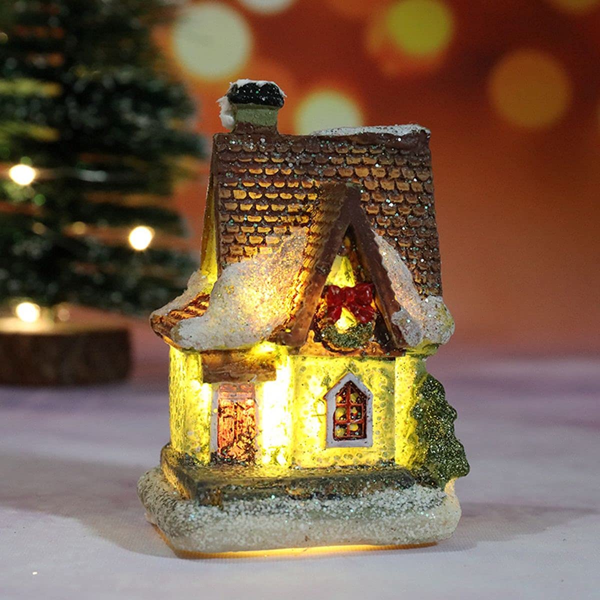Waywdz Christmas Village Miniature Houses Set with LED Lights - Luminous Resin Tabletop Decor for Holiday Displays, Home Decoration & Gift Giving
