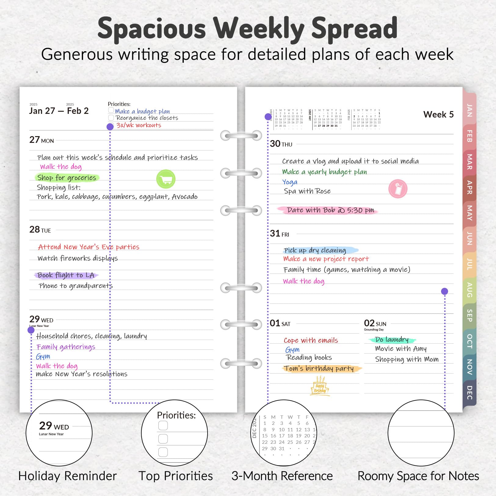 2025 Weekly & Monthly Planner Refills - 6-Hole Punched A5 Planner Inserts (Jan-Dec 2025) with Monthly Tabs - 5.5
