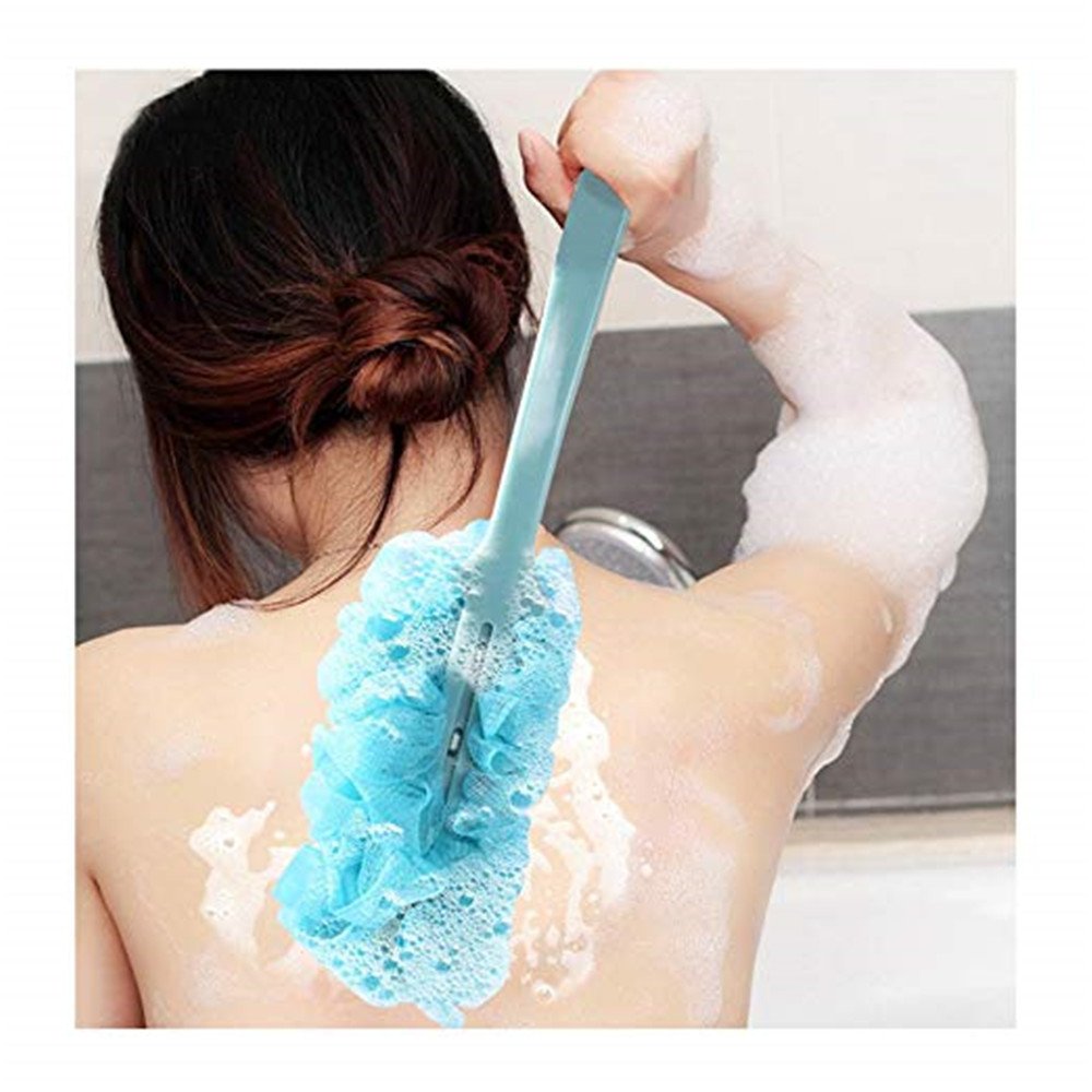 3 Pack Long Handle Bath Brush with Nylon Mesh - Exfoliating Body Back Scrubber for Men & Women - Soft Shower Brush in Blue, Pink & White - Perfect for Deep Cleansing & Skin Renewal in Bath or Shower