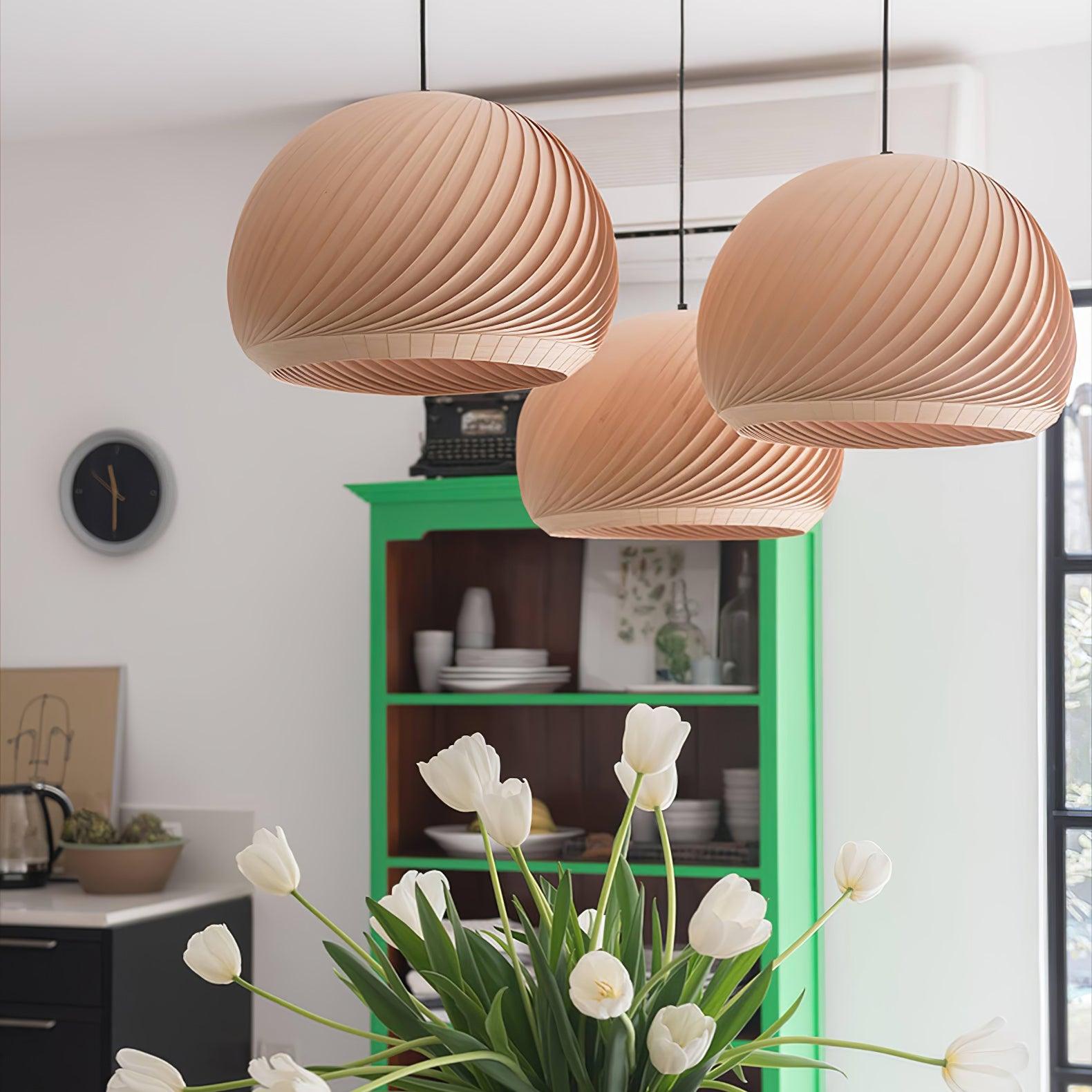 Aurora Whorl Wood Pendant Lamp - Handcrafted Natural Wood Ceiling Light Fixture for Living Room, Bedroom, Dining Room & Kitchen Decor