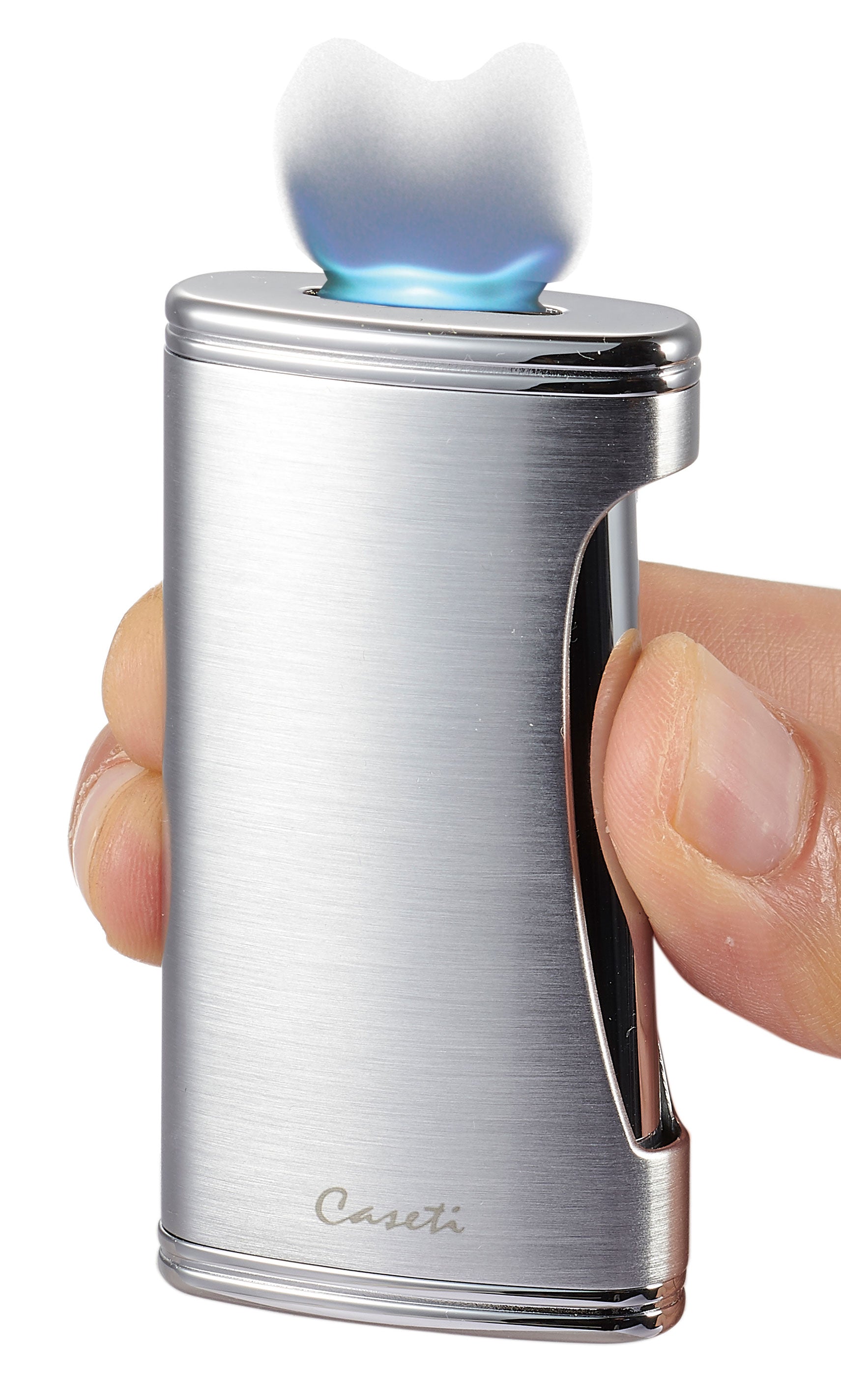 Premium Caseti BigFlat Chrome Cigar Lighter - Windproof Refillable Butane Torch for Cigars, Perfect for Outdoor Smoking, Gifts & Collectors