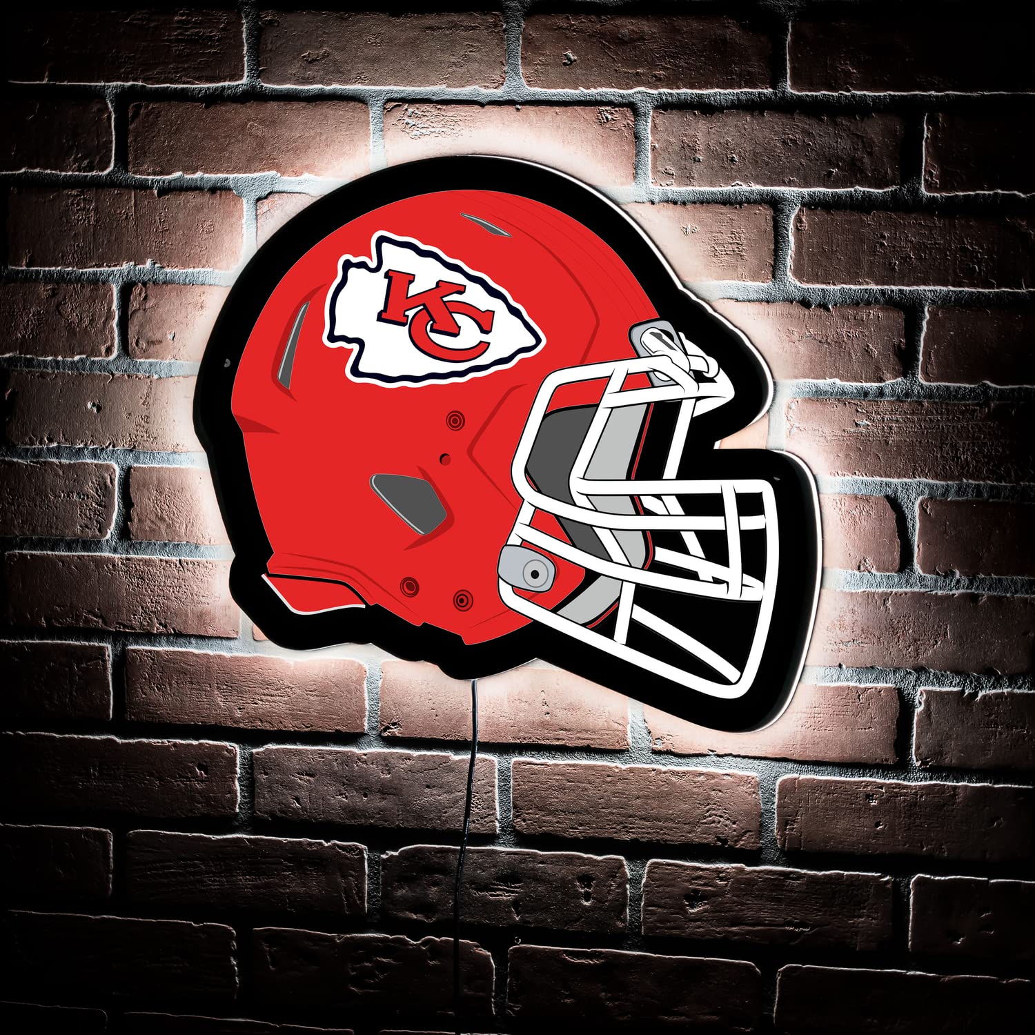Kansas City Chiefs LED Light Wall Sign - Ultra-Thin NFL Team Decor with Full Size Replica Helmet (19.5