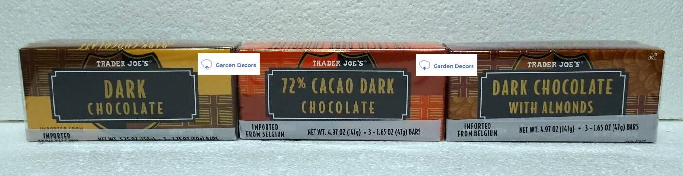 Trader Joe's Belgian Dark Chocolate Bars 3 Variety Pack - Dark, 72% Cacao, Dark with Almonds - 4.97oz (141g) - Perfect for Gifts, Desserts & Snacking
