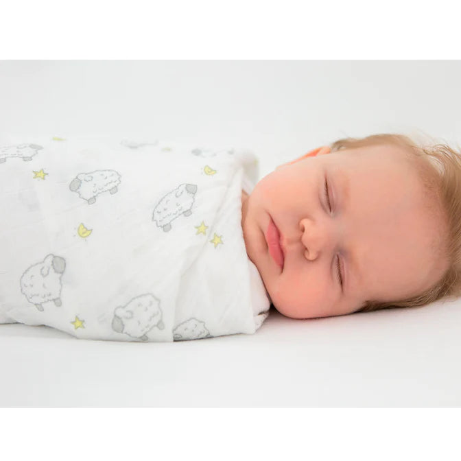 Swaddle Me Muslin Wrap & Lamb Baby Blanket Set - Soft Organic Cotton Swaddling Blankets for Newborns - Perfect for Nursery, Baby Shower Gifts & Sleeping Comfort (BGB 0011)