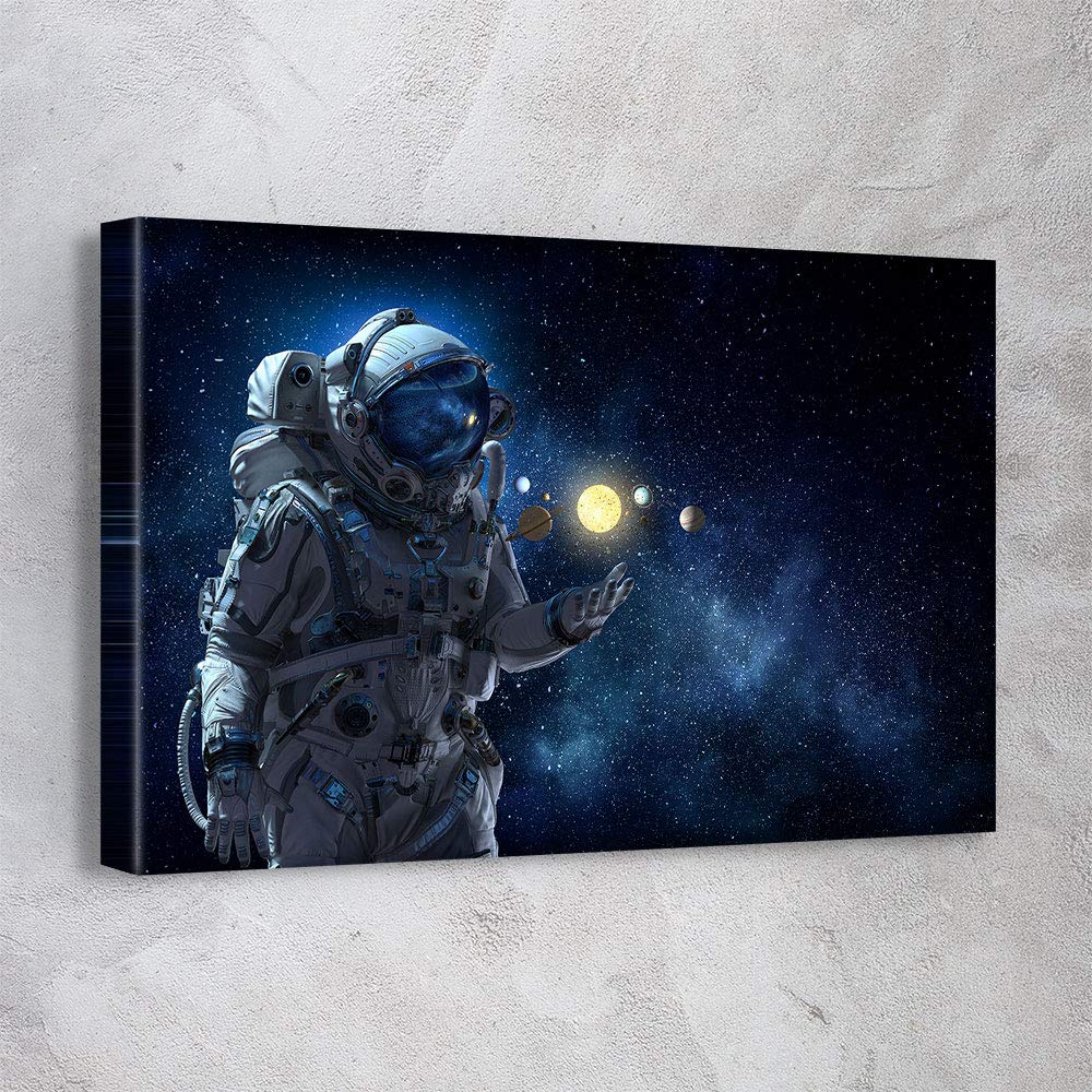 NASA Space Planets Astronomy Solar System Canvas Wall Art - Office & Home Decor, Ready to Hang - Made in USA (24x18in Gallery Wrapped, Astronaut Space Contemporary Art) - Perfect for Living Room, Bedroom & Office Decor