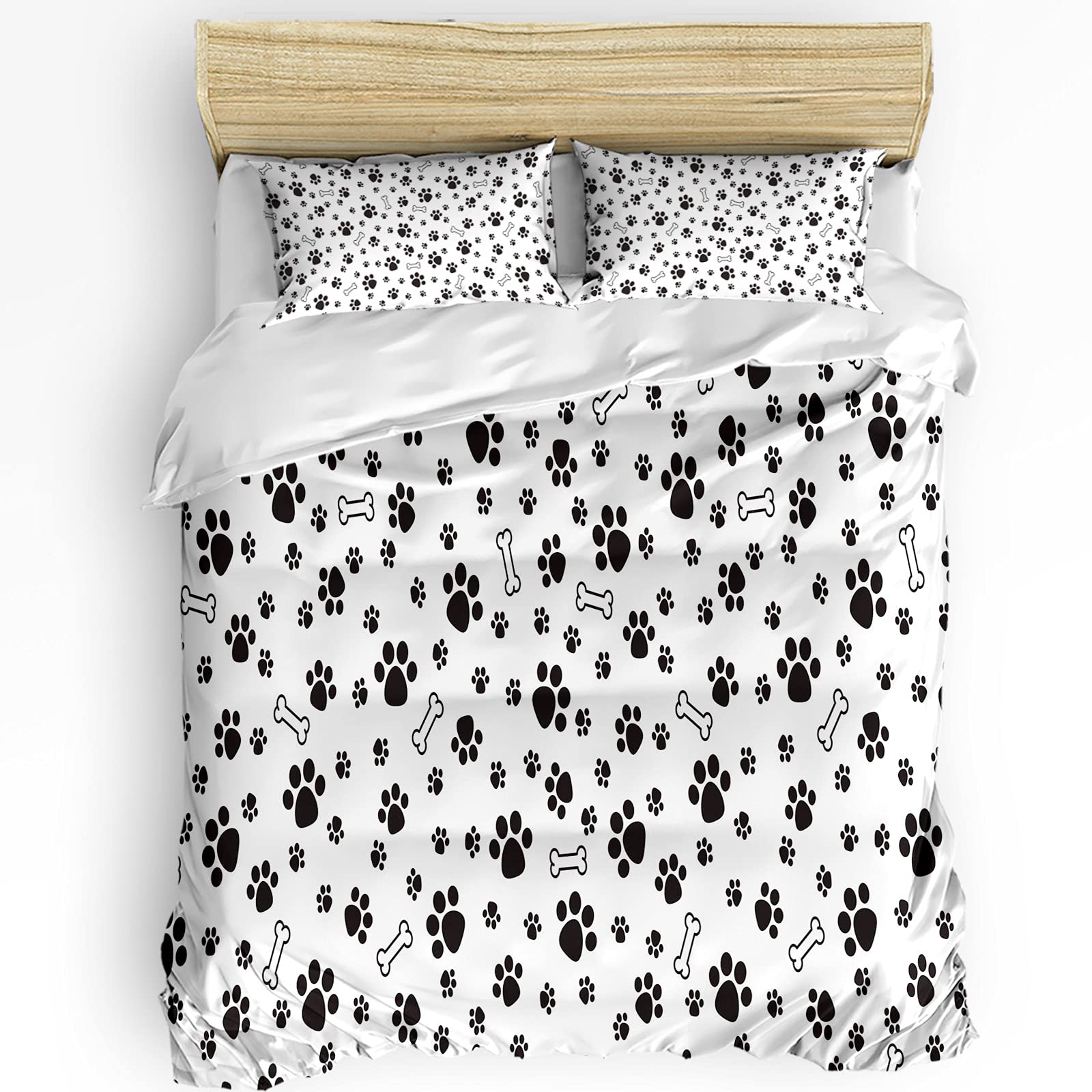 Royalreal Full Duvet Cover Set - Dog Paw Print Burlap Texture Cute Black and White Comforter Cover for Teens, Kids & Adults | Soft Bedding Set with 1 Duvet Cover & 2 Pillowcases | Perfect for Pet Lovers, Cozy Bedroom Decor, and Gift Giving
