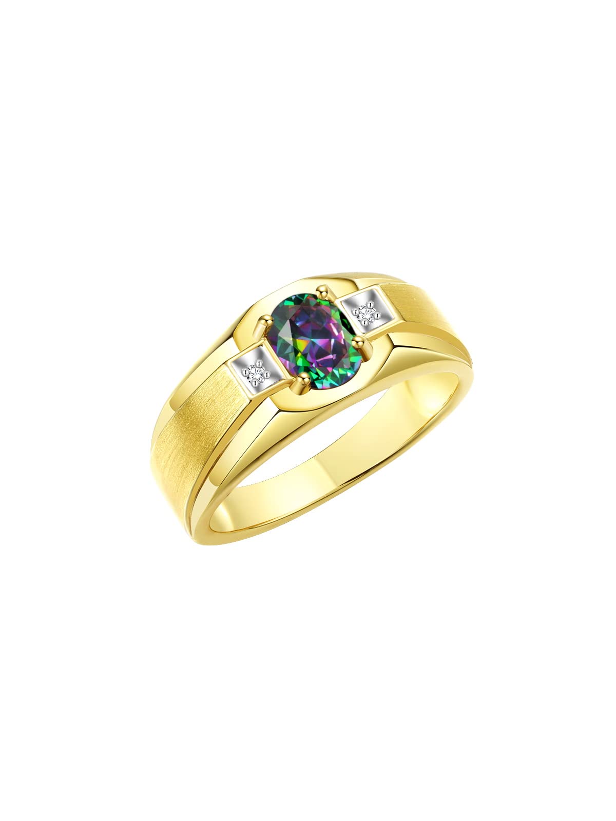Rylos Men's Classic 7X5MM Oval Gemstone & Diamond Ring - Yellow Gold Plated Silver Birthstone Rings for Men (Sizes 8-13) | Perfect for Weddings, Anniversaries & Gifts