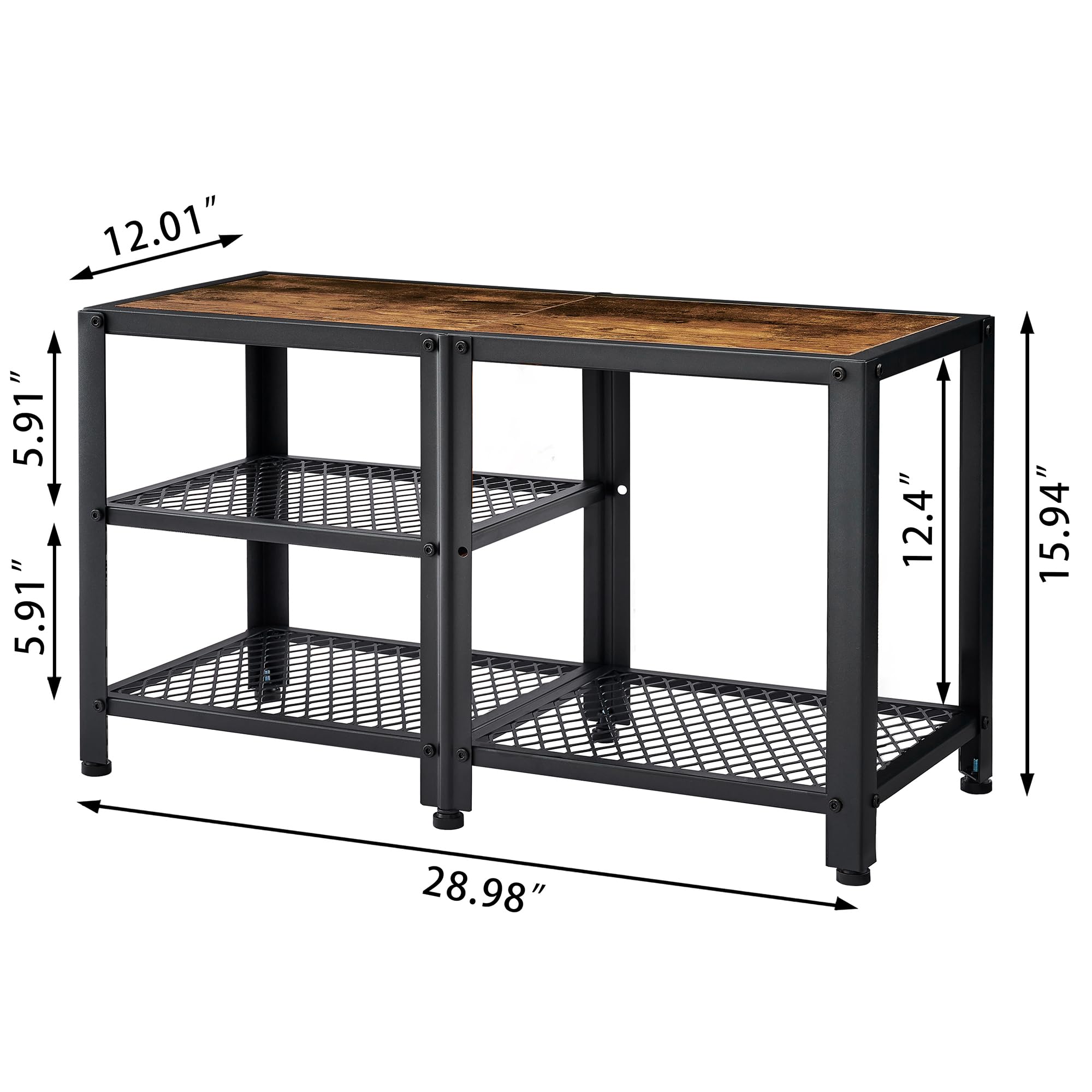 Hoctieon 3-Tier Wooden Shoe Bench with Mesh Shelves - 29