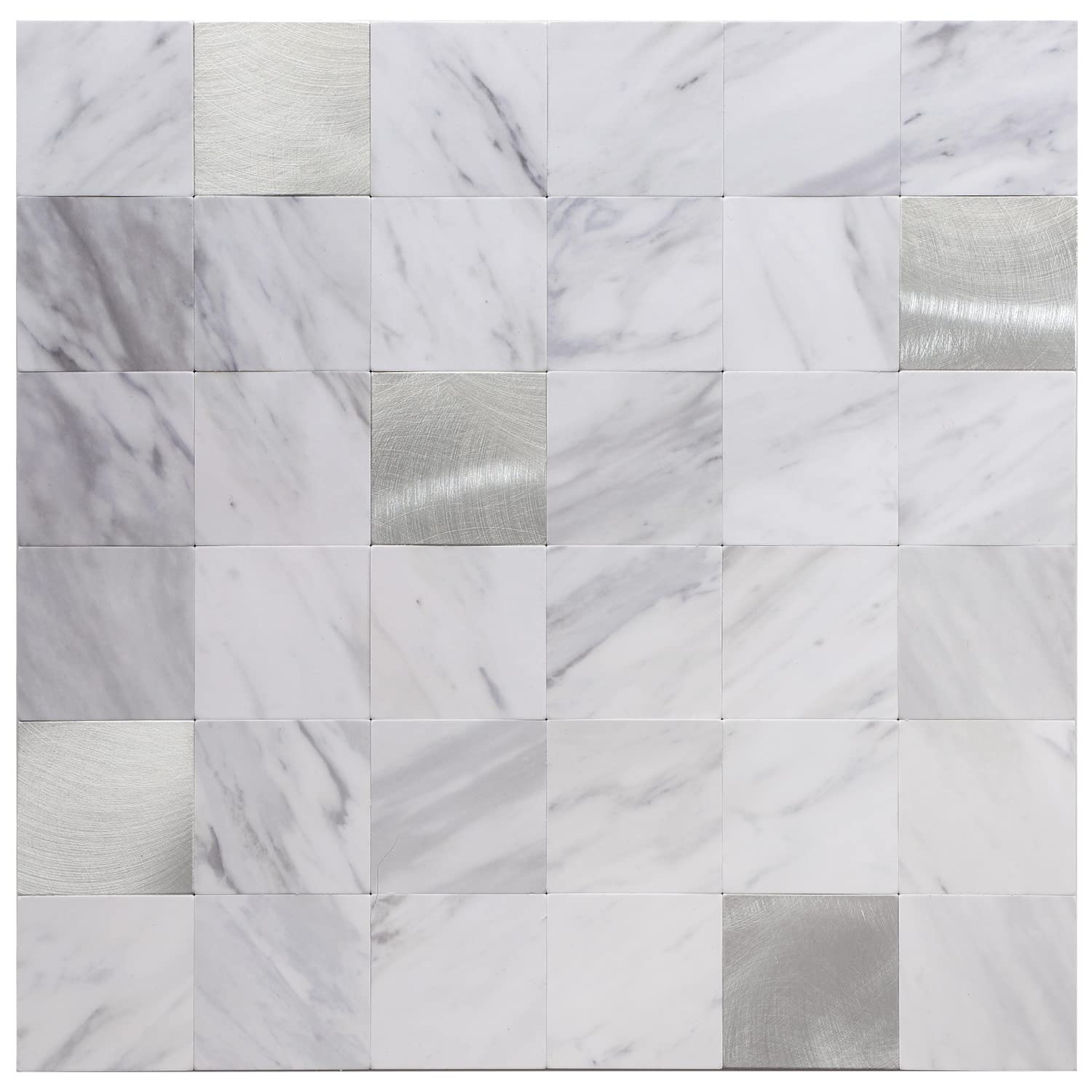 STICKGOO Peel and Stick Backsplash Tile for Kitchen - PVC Mixed Metal Self-Adhesive Backsplash (1 Sheet, Volakas White) - Easy DIY Kitchen Upgrade for Renters & Homeowners