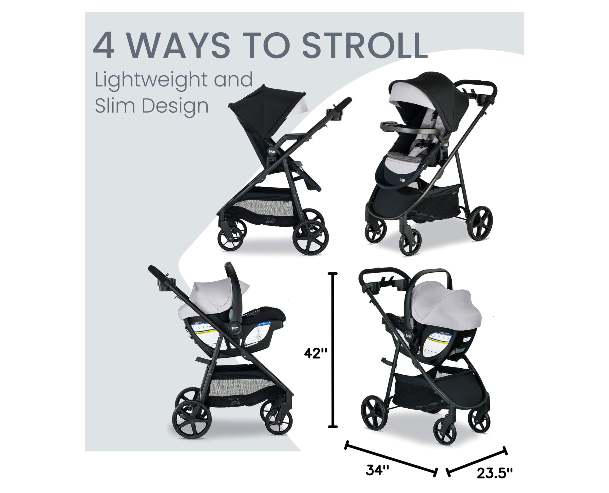 Britax Willow Brook S+ Baby Travel System - Infant Car Seat & Stroller Combo with Alpine Base | ClickTight Technology | SafeWash Insert & Cover | Glacier Onyx | Perfect for Newborns, Shopping & Travel