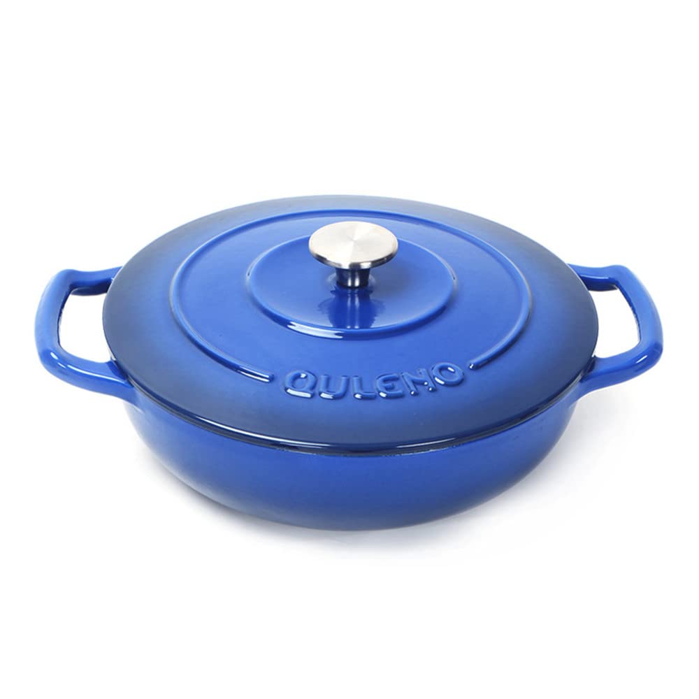 Premium Enameled Cast Iron Casserole Skillet – Non-Stick Dutch Oven with Lid – 26cm Shallow Oven-Safe Pot – Ergonomic Handles for Easy Cooking – Perfect for Braising, Baking & Serving Dishes (Blue)