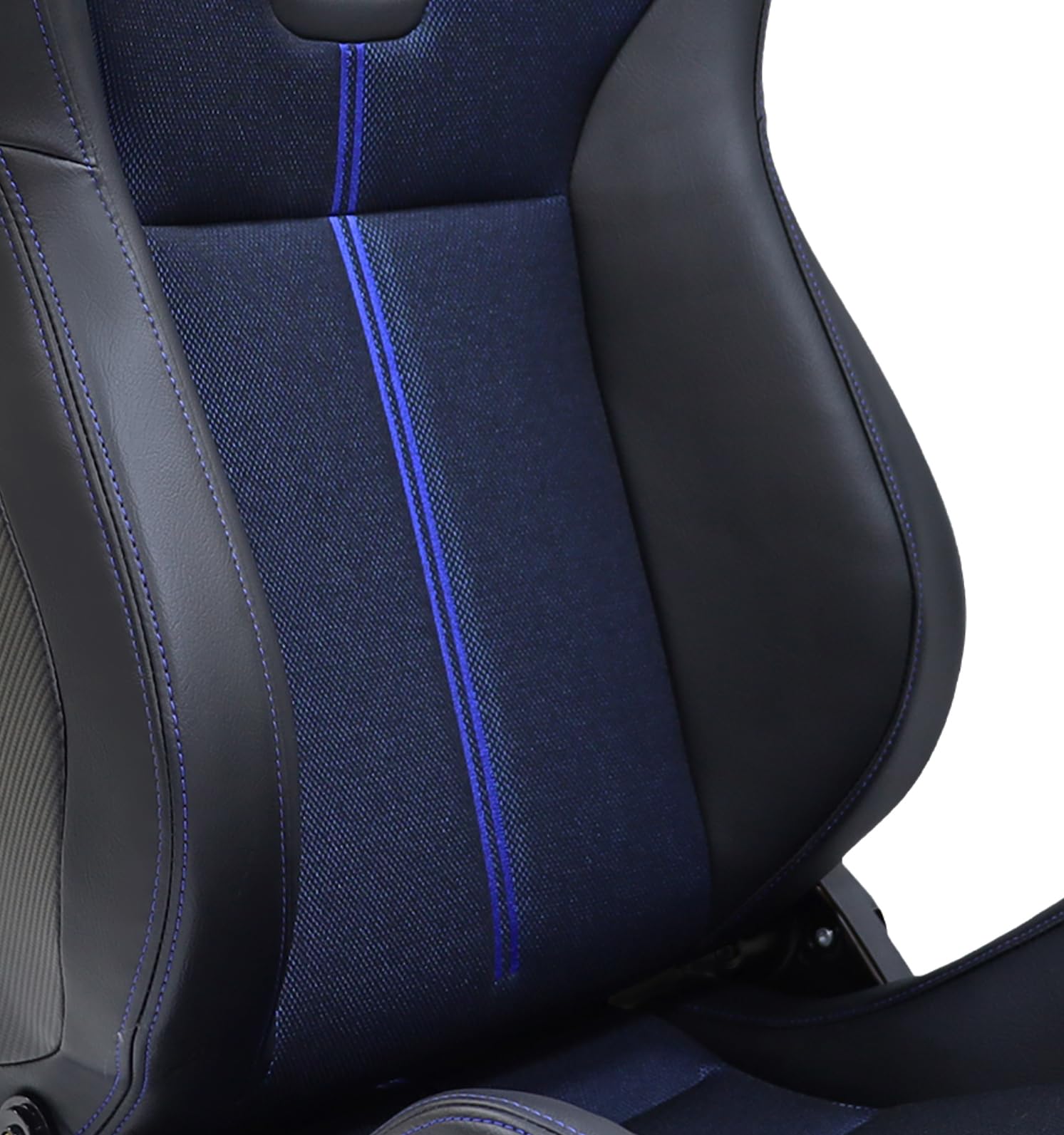 Universal V2 Series Racing Bucket Seats - Black PVC Leather & Blue Mesh Fabric, Reclinable with Double Slider (Seat Brackets Not Included) - Perfect for Sports Cars, Drifting & Track Racing