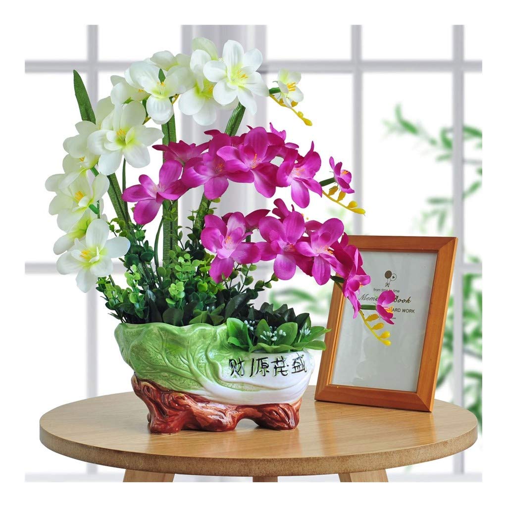 Realistic Artificial Flower Potted Plants - Fake Green Bonsai with Ceramic Vase, Silk Simulation Flowers for Home Decor, Office Desk, Wedding Centerpiece & Gift Ideas