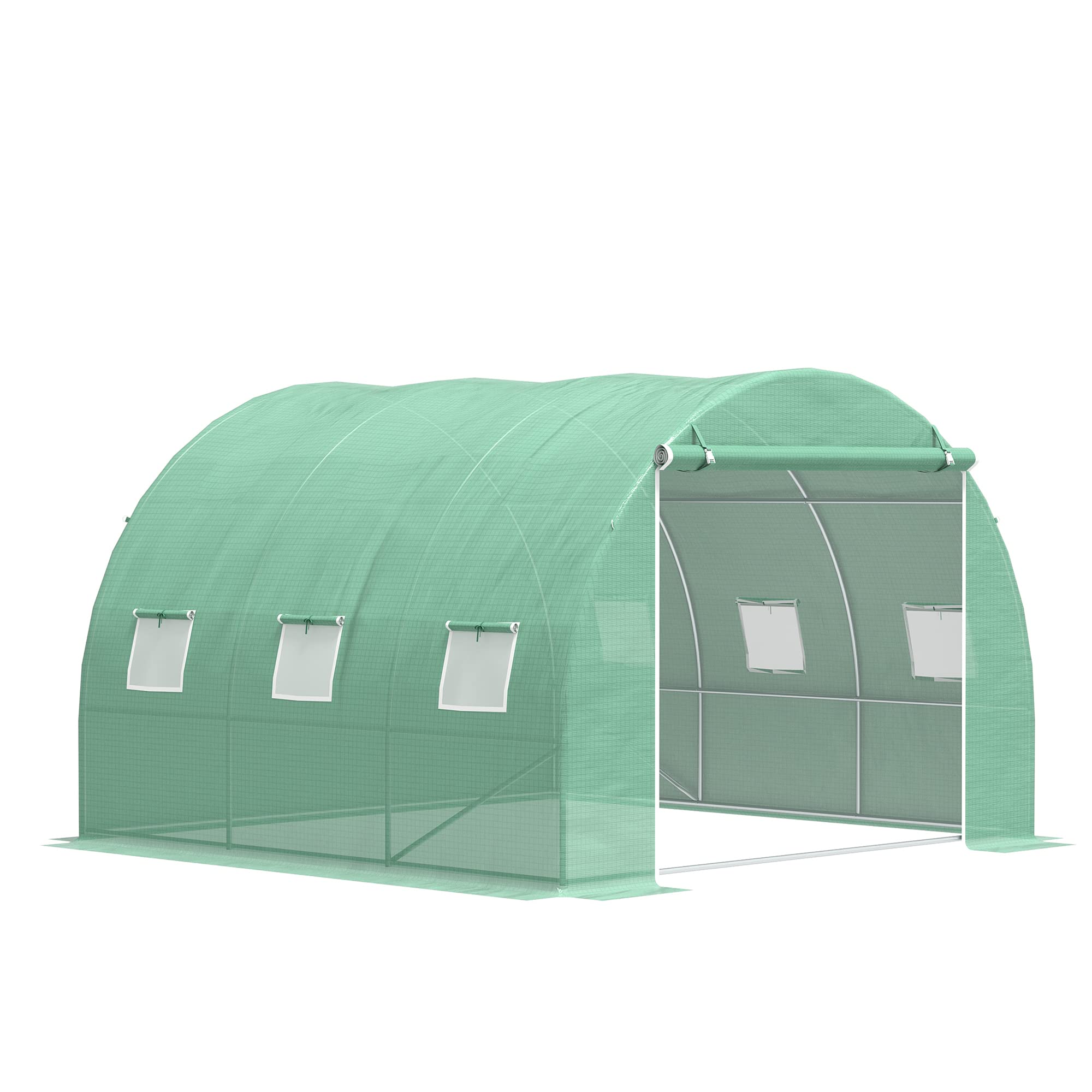 Outsunny 10x10ft Walk-in Greenhouse with PE Cover & Steel Frame - Roll-Up Zipper Door & Windows for Flowers, Vegetables, Plants | Perfect for Backyard Gardening, Plant Protection & Year-Round Growing