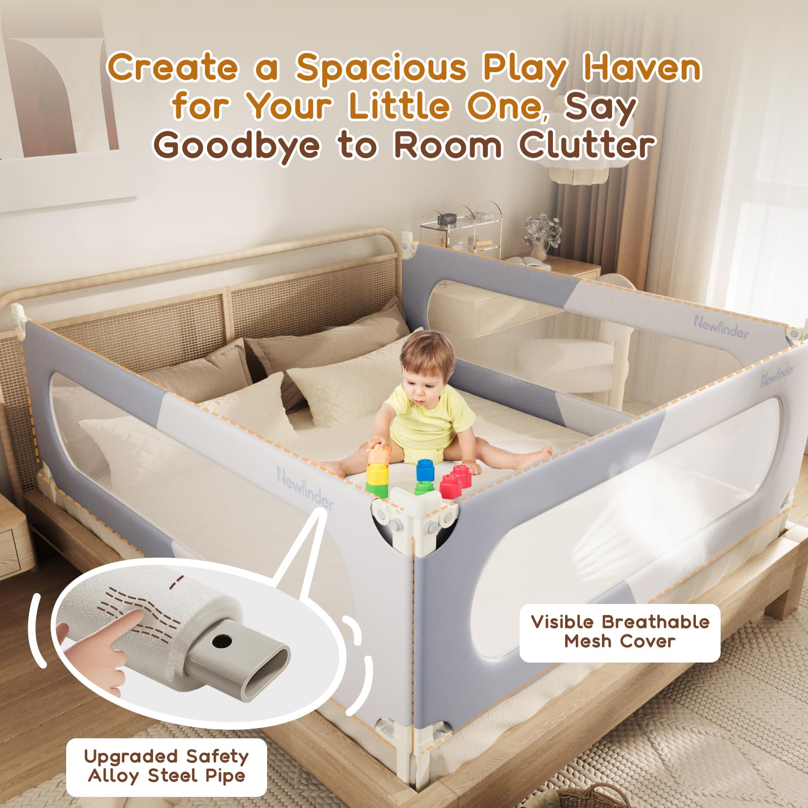 3-Pack Adjustable Toddler Bed Rails with Dual-Child Safety Lock | 78.7