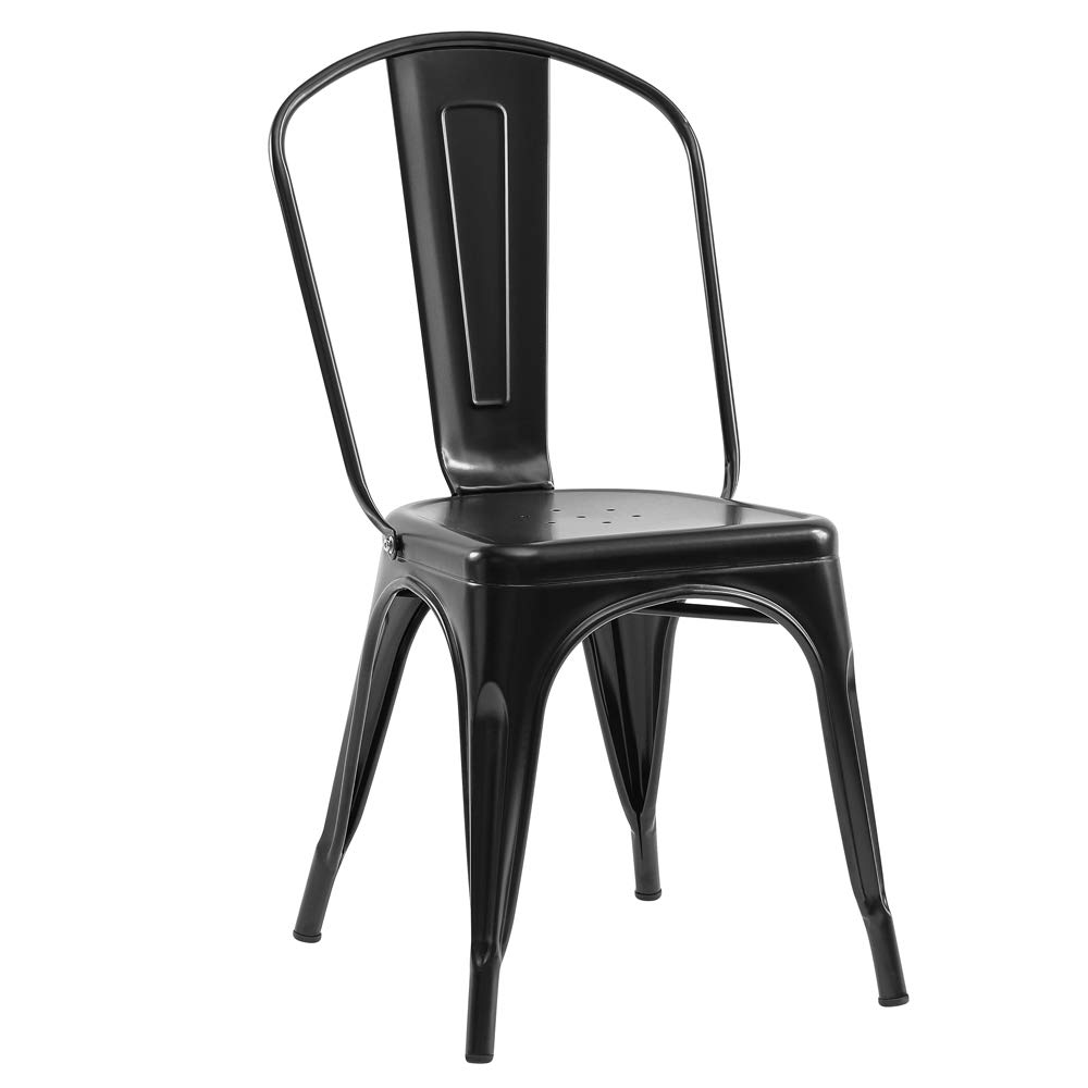 Distressed Metal Stackable Dining Chairs Set of 4 - Indoor Outdoor Kitchen & Patio Side Chairs with Back Support (Black) | Perfect for Farmhouse Decor, Restaurant Seating & Backyard Gatherings