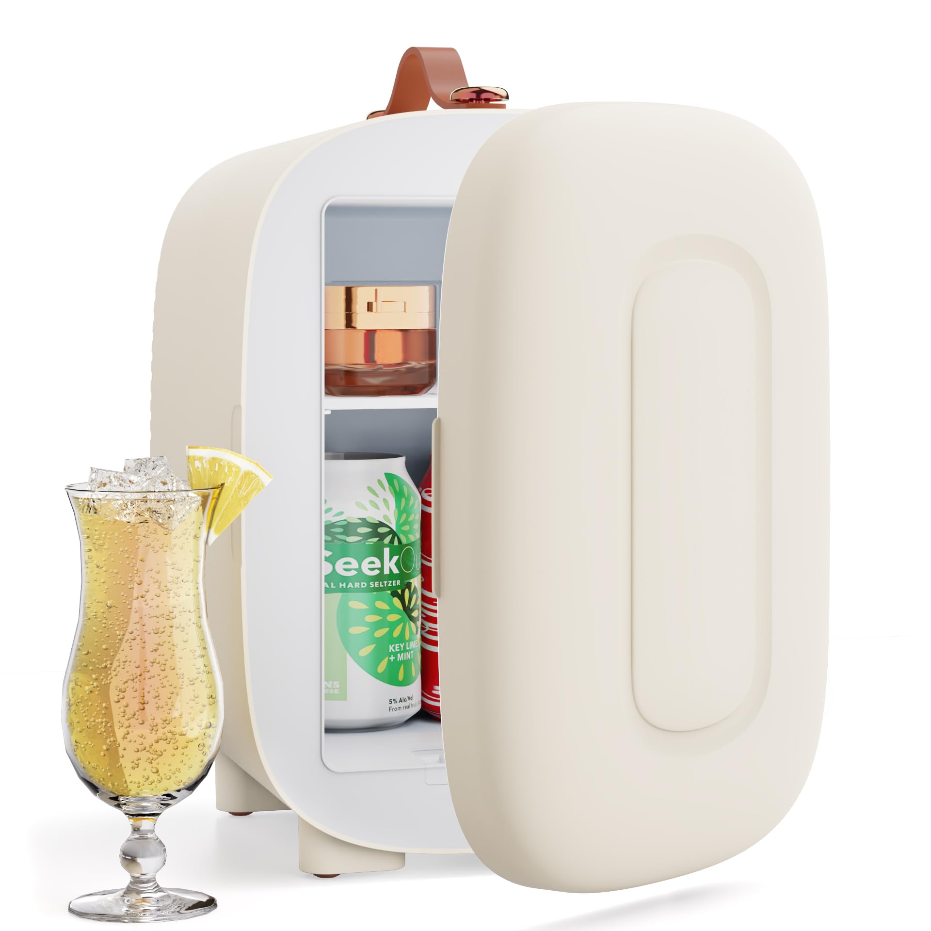 4L Mini Skincare Fridge with Handle - Portable Personal Cooler for Makeup, Cosmetics, Snacks & Drinks - Perfect for Bedroom, Vanity, Office & Dorm Room Use