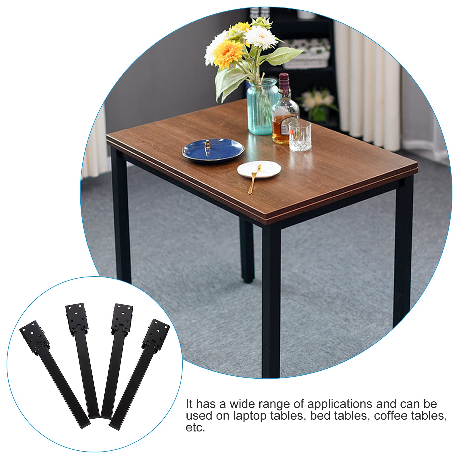 4PCS Square Tube Base Folding Table Legs - Adjustable Furniture Legs for Laptop Desk, Bed Table & DIY Replacement - Sturdy & Space-Saving Design for Home Office, Dorm Room & Small Spaces