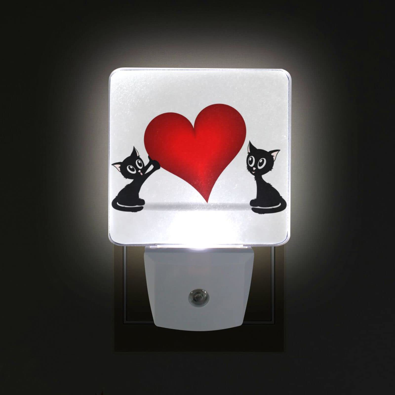 JSTEL Valentine Night Light Plug into Wall - LED Dusk to Dawn Night Lights for Bathroom, Kitchen, Hallway | Perfect for Kids Room, Nursery & Bedroom | Energy-Efficient Plug-in Cat Nightlight for Safety & Comfort