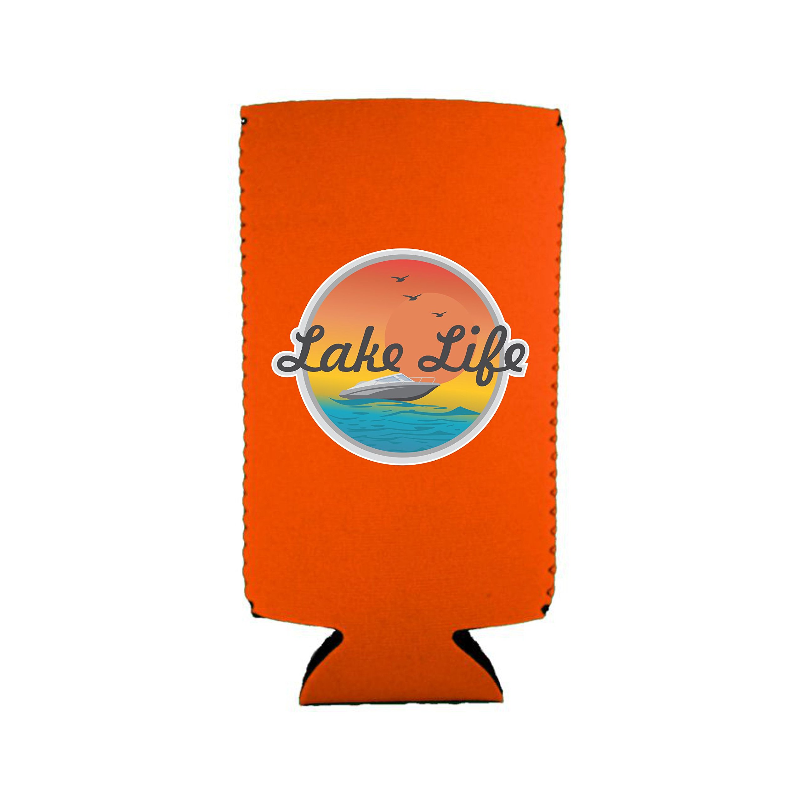 Lake Life Slim Can Cooler (Orange, 2 Pack) - Insulated Beverage Sleeve for Beer, Soda & Energy Drinks - Perfect for Boating, Camping & Beach Parties