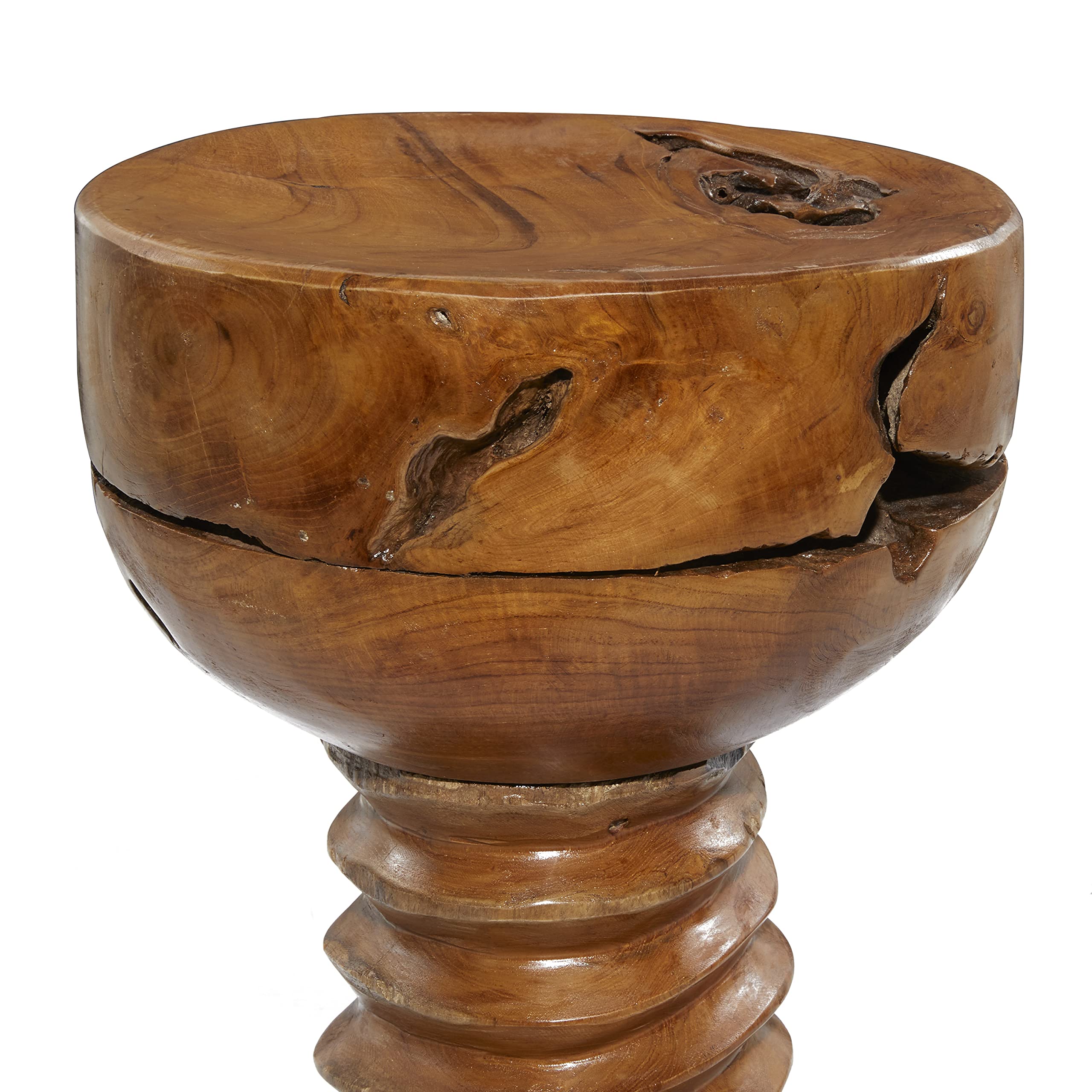 Handmade Teak Wood Live Edge Side Table with Coiled Base - 13