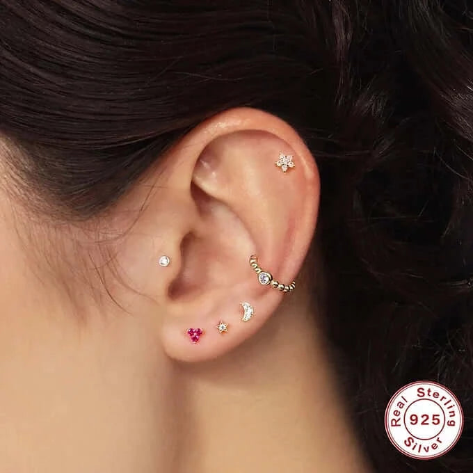 16G Flat Back Crescent Moon Stud Earrings with Labret Back | Hypoallergenic Body Jewelry for Cartilage, Helix, Tragus Piercing | Perfect for Everyday Wear & Gifting