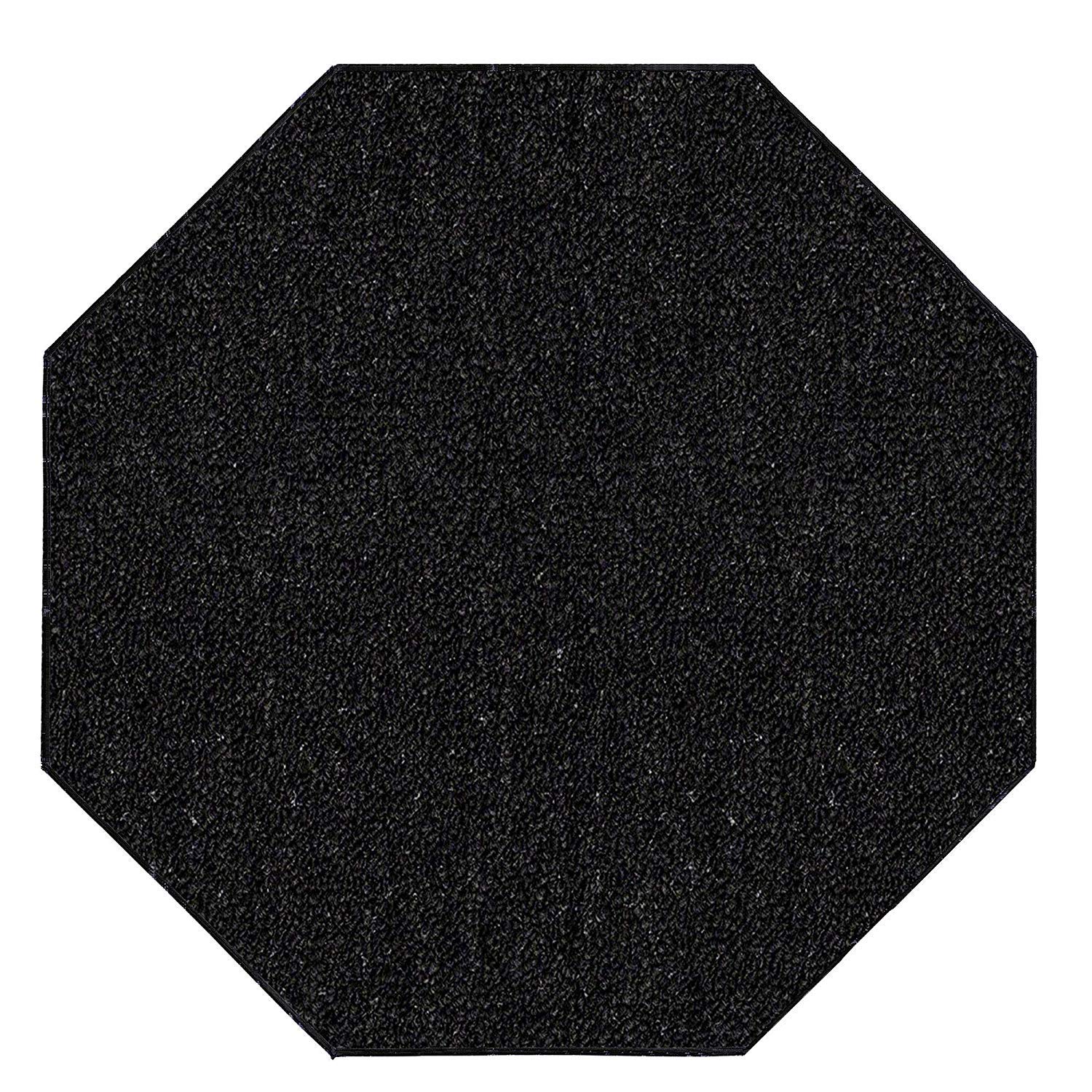 Home Queen 7' Octagon Black Indoor Outdoor Commercial Area Rug - Perfect for Living Room, Bedroom, Patio & Office Spaces