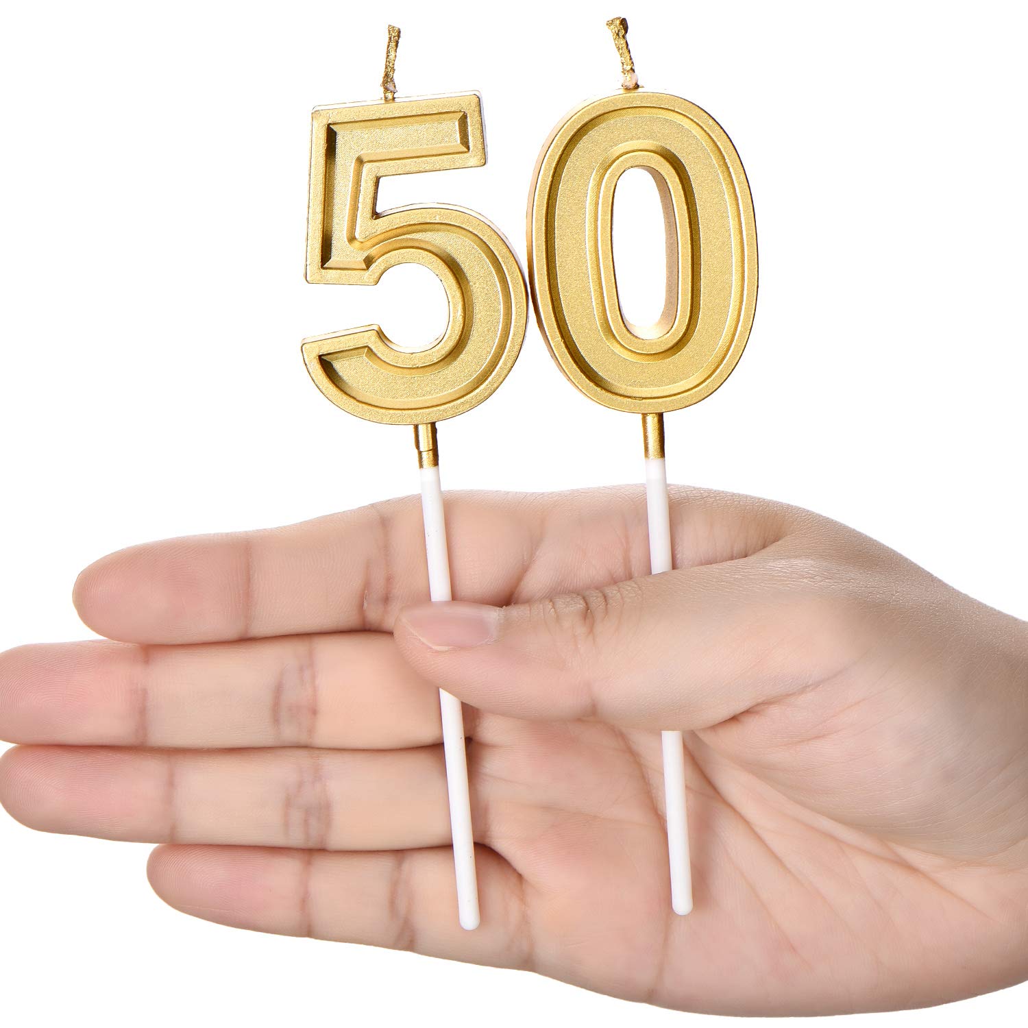50th Birthday Cake Candles - Gold Number Candles for Birthday, Wedding & Anniversary Decorations - Perfect for Celebrations, Parties & Special Events