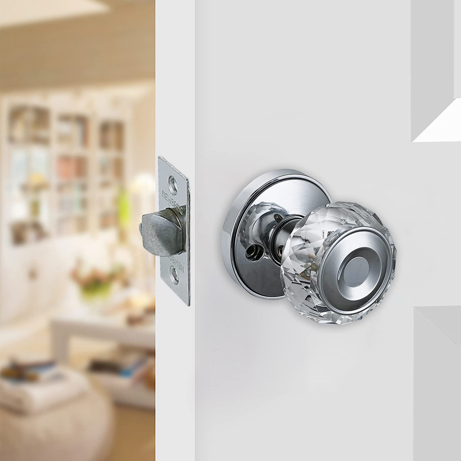 Crystal Glass Door Knob with Chrome Finish - Passage, Hall & Closet Door Handle (ZSCY-HDC32CP-PS-6P) - Perfect for Bedrooms, Bathrooms & Interior Doors