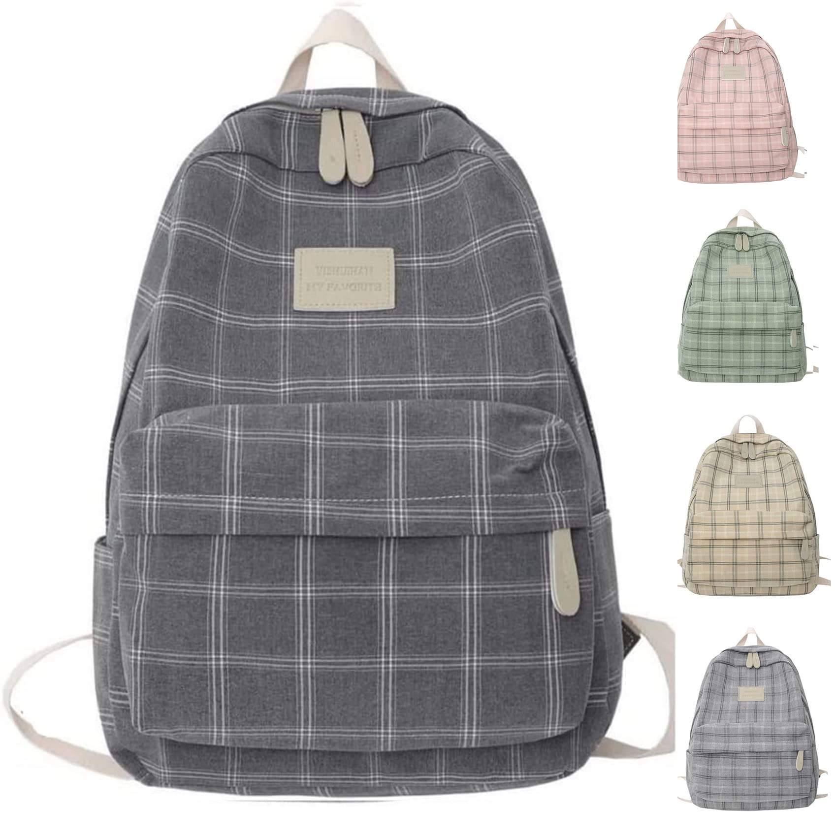 2022 New Light Academia Aesthetic Backpack - Stylish Plaid Preppy School Bag for Women & Teens | Kawaii Cute Laptop Backpack for College, Work & Travel | Dark Grey (MH5465)