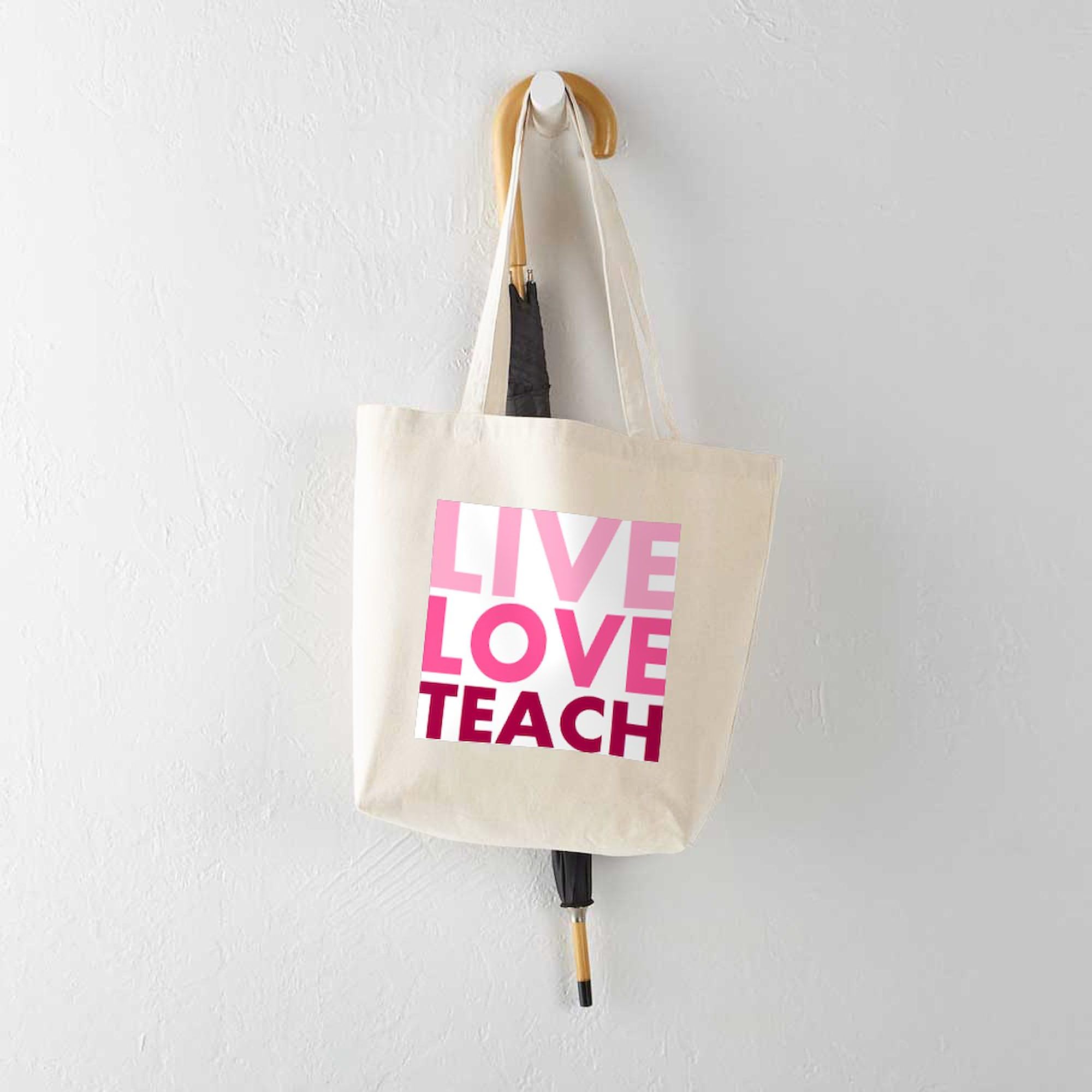 Live Love Teach Natural Canvas Tote Bag - Eco-Friendly Reusable Shopping Bag for Teachers, School, Groceries & Everyday Use