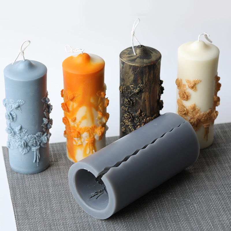 16cm Carved Cylinder Silicone Candle Mold for DIY Candles, Soap Making, Home Decor and Wedding Favors