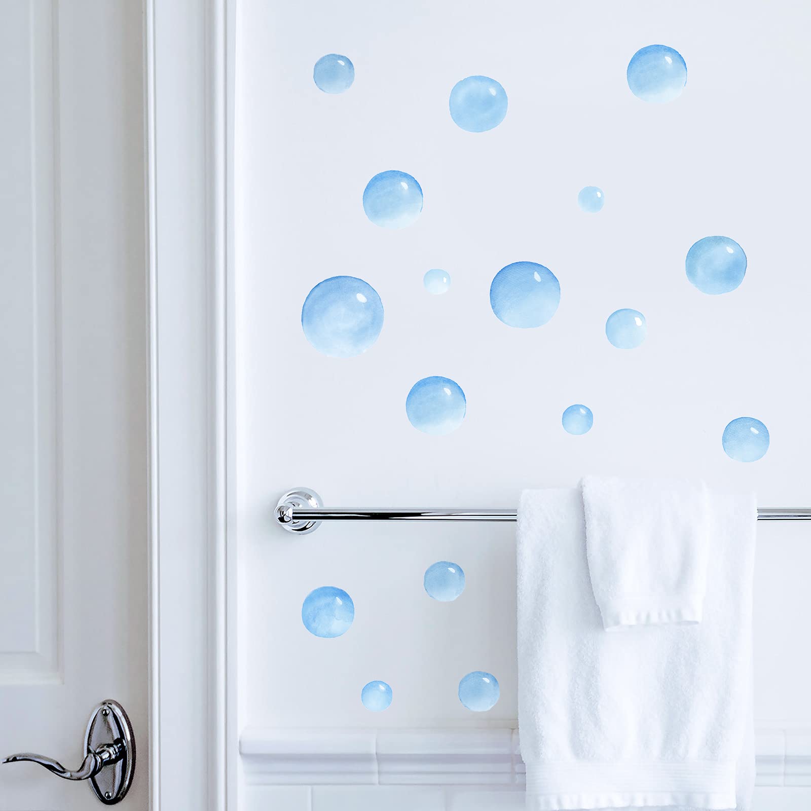 Hand-Painted Blue Watercolor Bubble Wall Decals - 23-Pack Bathroom, Laundry & Nursery Decor for Beach House, Sunroom & Living Room | Peel & Stick Removable Art for Kids Rooms & Coastal Home Decor
