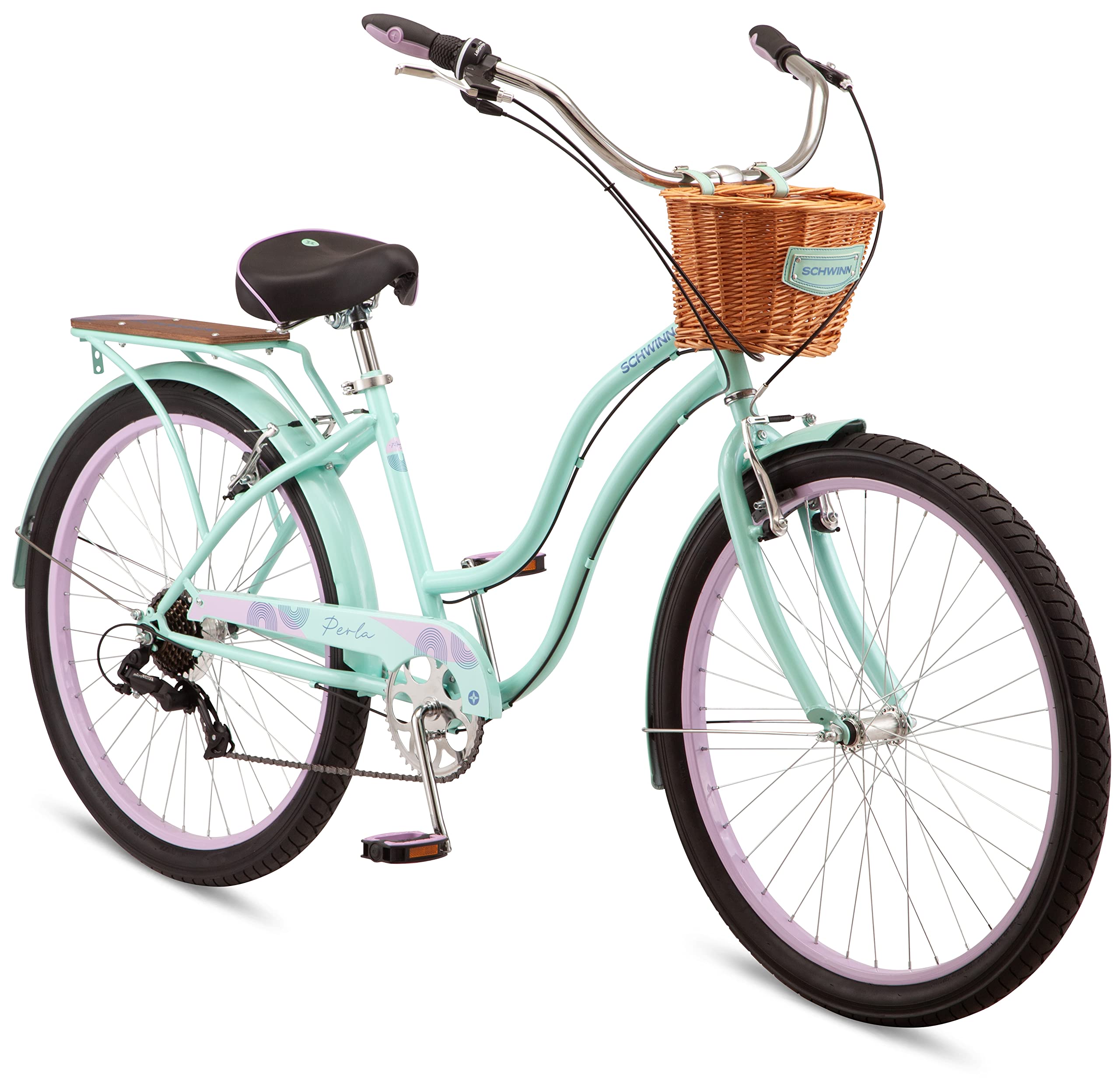 Schwinn Perla 26 Inch 7-Speed Cruiser Bike for Women & Men - Comfortable Quilted Seat, Linear Pull Brakes, Upright Riding Position - Perfect for Beach Rides, City Commuting & Leisure Cycling