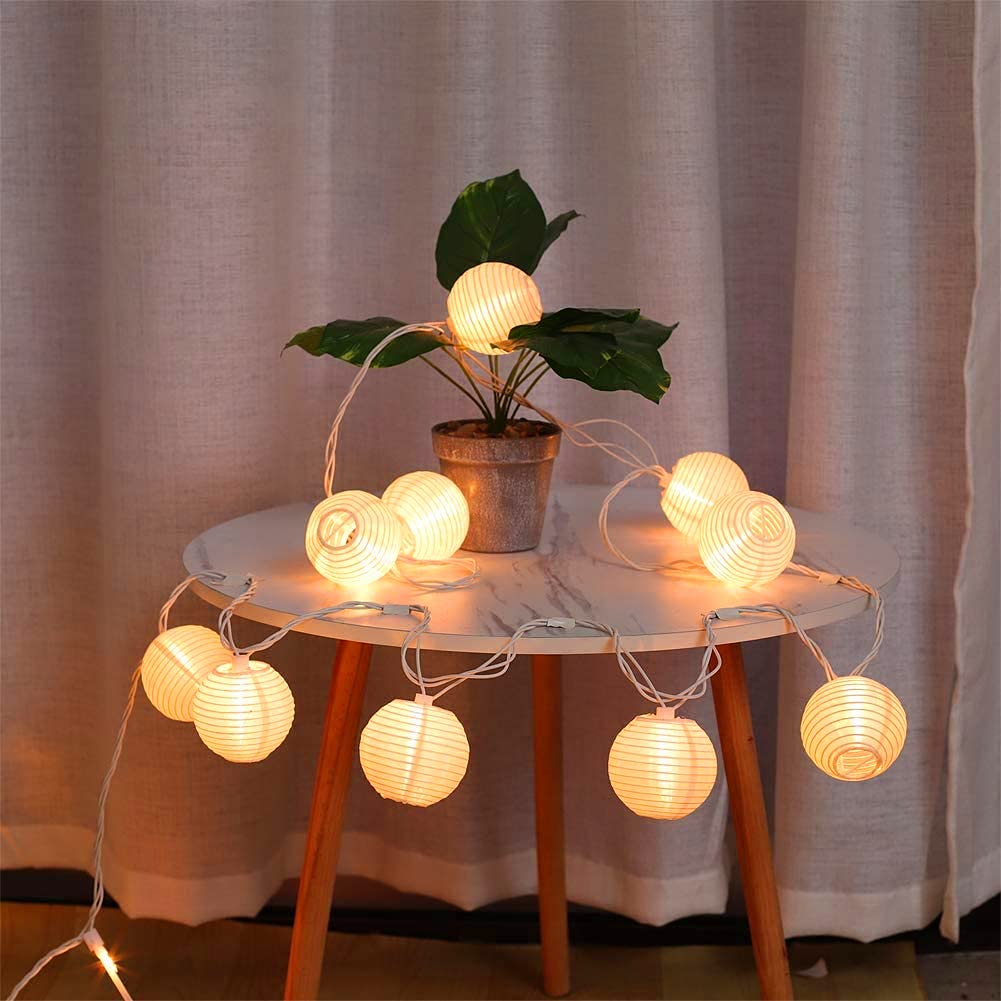 8.5Ft Outdoor White Lantern String Lights - 10 Mini Nylon Hanging Waterproof Fairy Lights for Patio, Bedroom, Wedding & Party Decor (White Wire) | Perfect for Garden, Backyard, Balcony & Indoor Festive Lighting