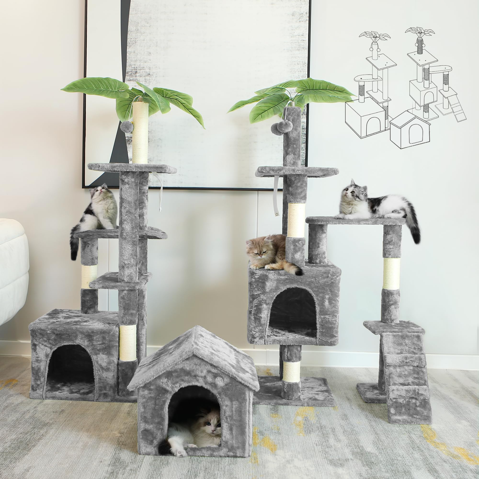 Premium Multi-Level Cat Tree with Scratching Posts & Plush Perches - Cat Activity Center Tower with Condo, Basket & Hammock - Durable Gray Cat Furniture for Kittens & Adult Cats - Perfect for Play, Rest & Climbing in Home or Office