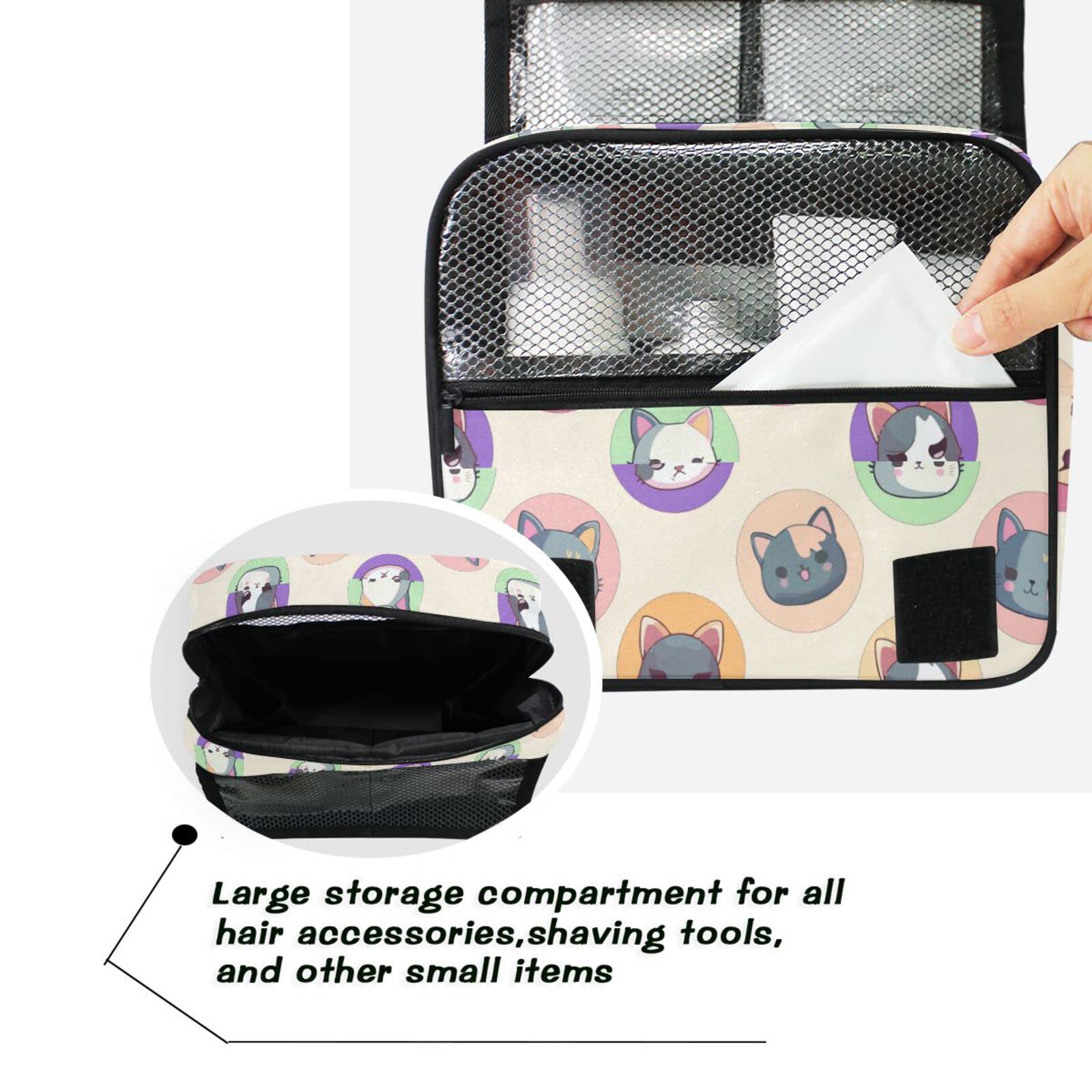 Moyyo Cute Cartoon Kittens Hanging Travel Toiletry Bag - Waterproof Cosmetic Makeup Organizer for Women & Men - Portable Wash Bag for Gym, Camping, Business Trips & Vacation Essentials