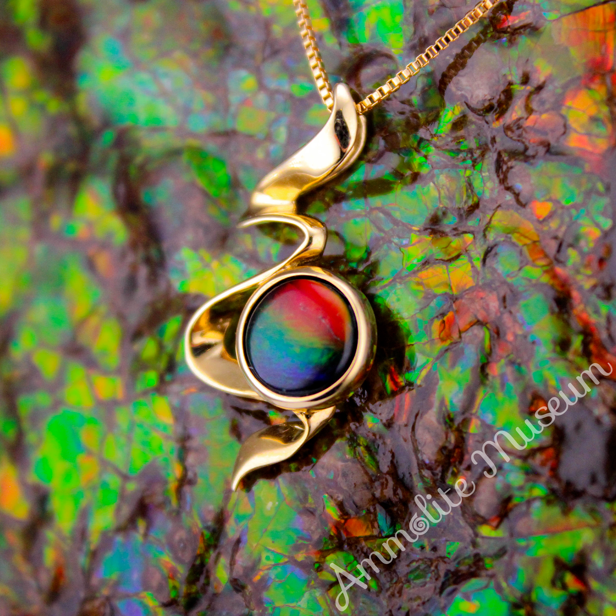 14K Yellow Gold Ammolite Ribbon Pendant Necklace - Elegant Gemstone Jewelry for Women, Perfect Gift for Birthday, Anniversary & Special Occasions