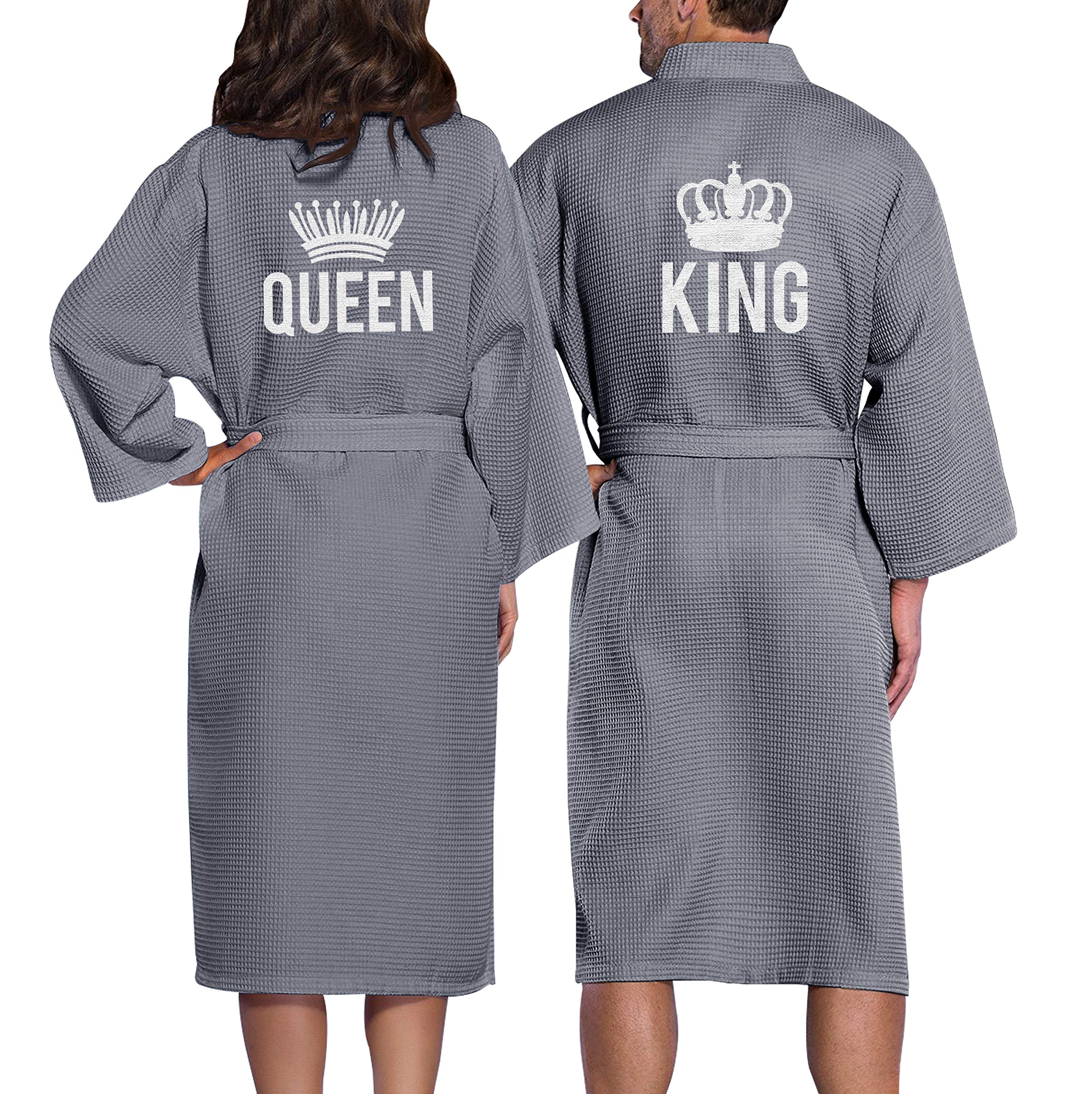 NACRE APPAREL Embroidered Cotton Waffle Robe for Women & Men | Queen & King Size | His & Hers Couple Spa Robes | Soft Kimono Bathrobe for Honeymoon, Hotel, Relaxation at Home