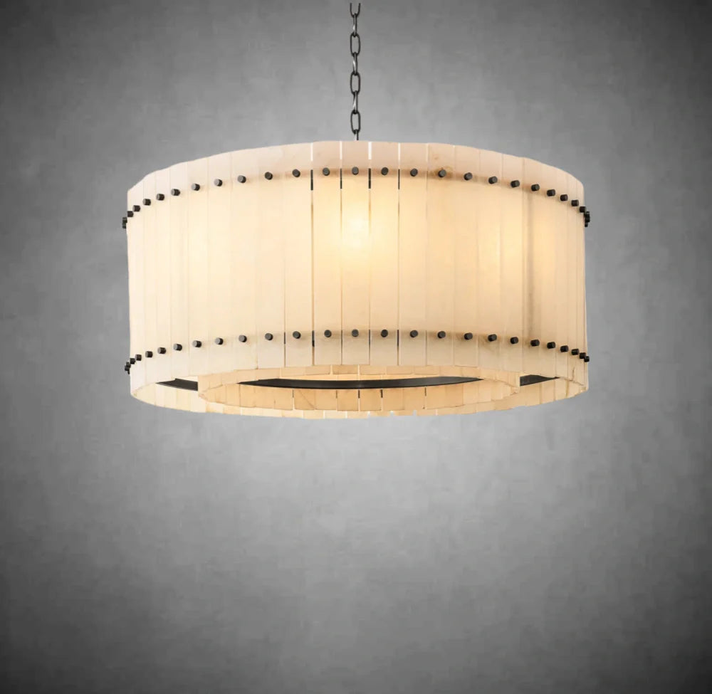 Lux Alabaster Round Chandelier - Modern Crystal Ceiling Light Fixture for Dining Room, Bedroom & Living Room | Elegant Home Decor Lighting