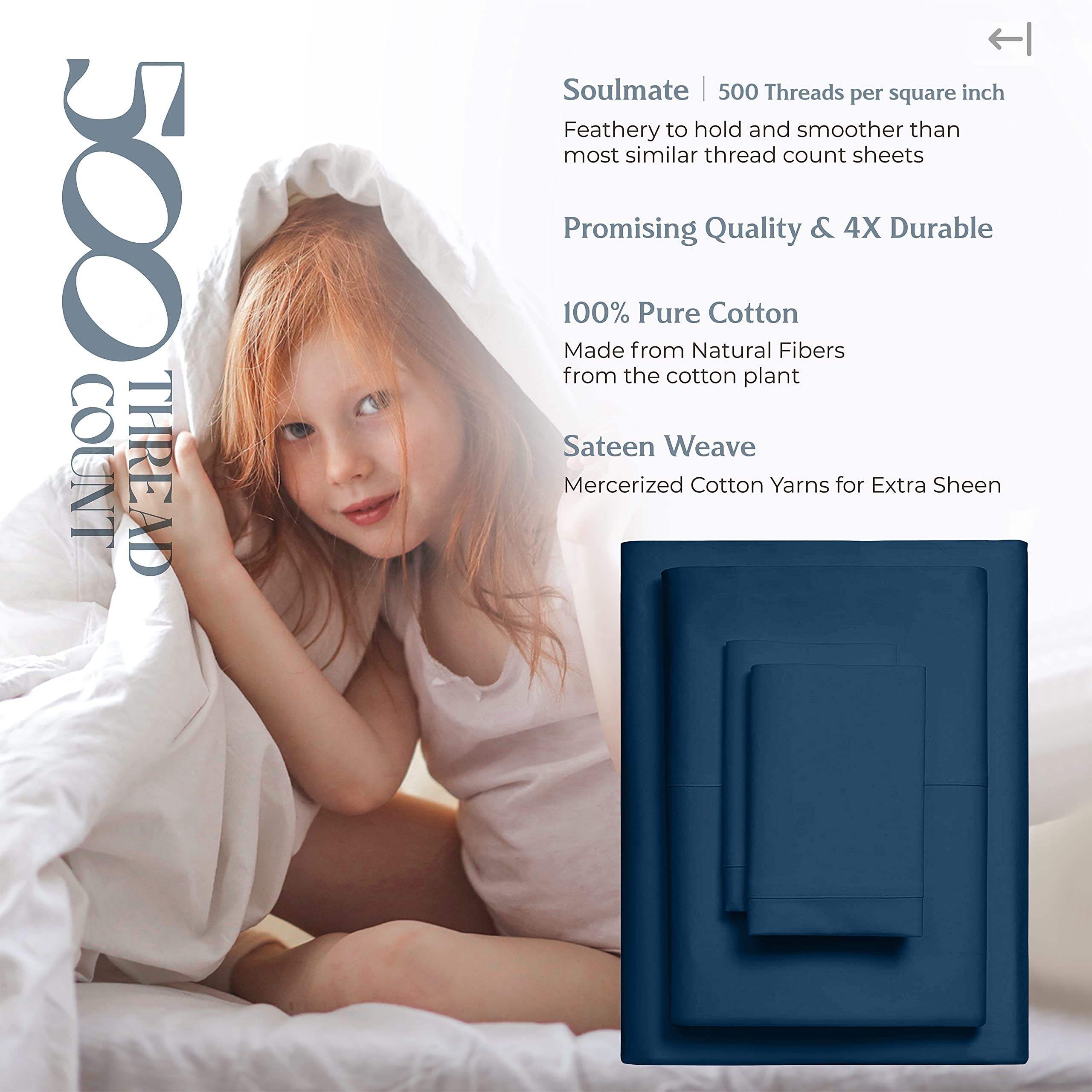 Mayfair Linen 500 Thread Count Twin XL Cotton Sheets - 3 Piece Bed Sheet Set, Soft & Cooling Sateen Weave, Hotel Quality Luxury Linens with 16