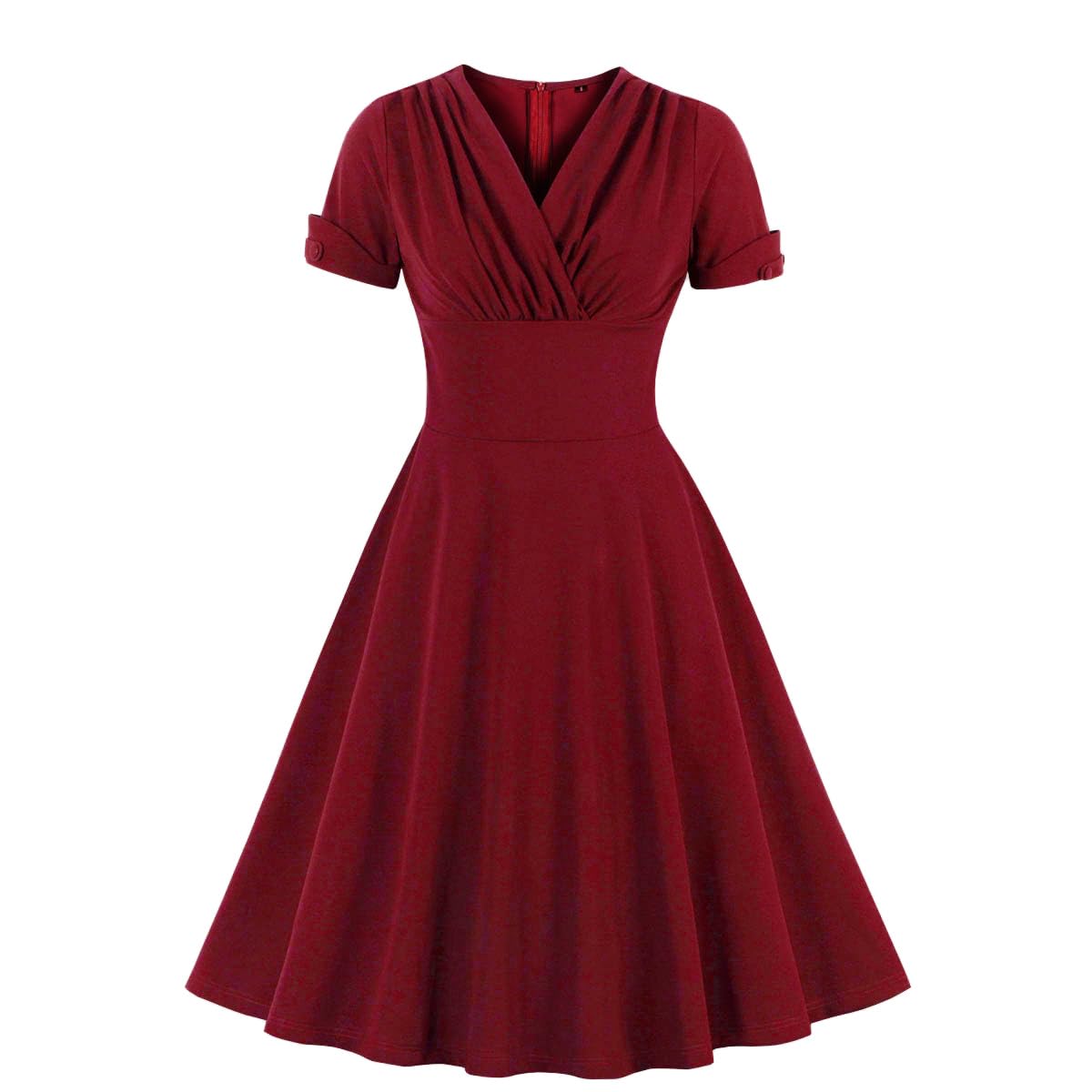 Wellwits Women's Vintage Ruched Wrap Dress for Work, Cocktail Party & Evening Events - Elegant Office Attire & Night Out Outfit