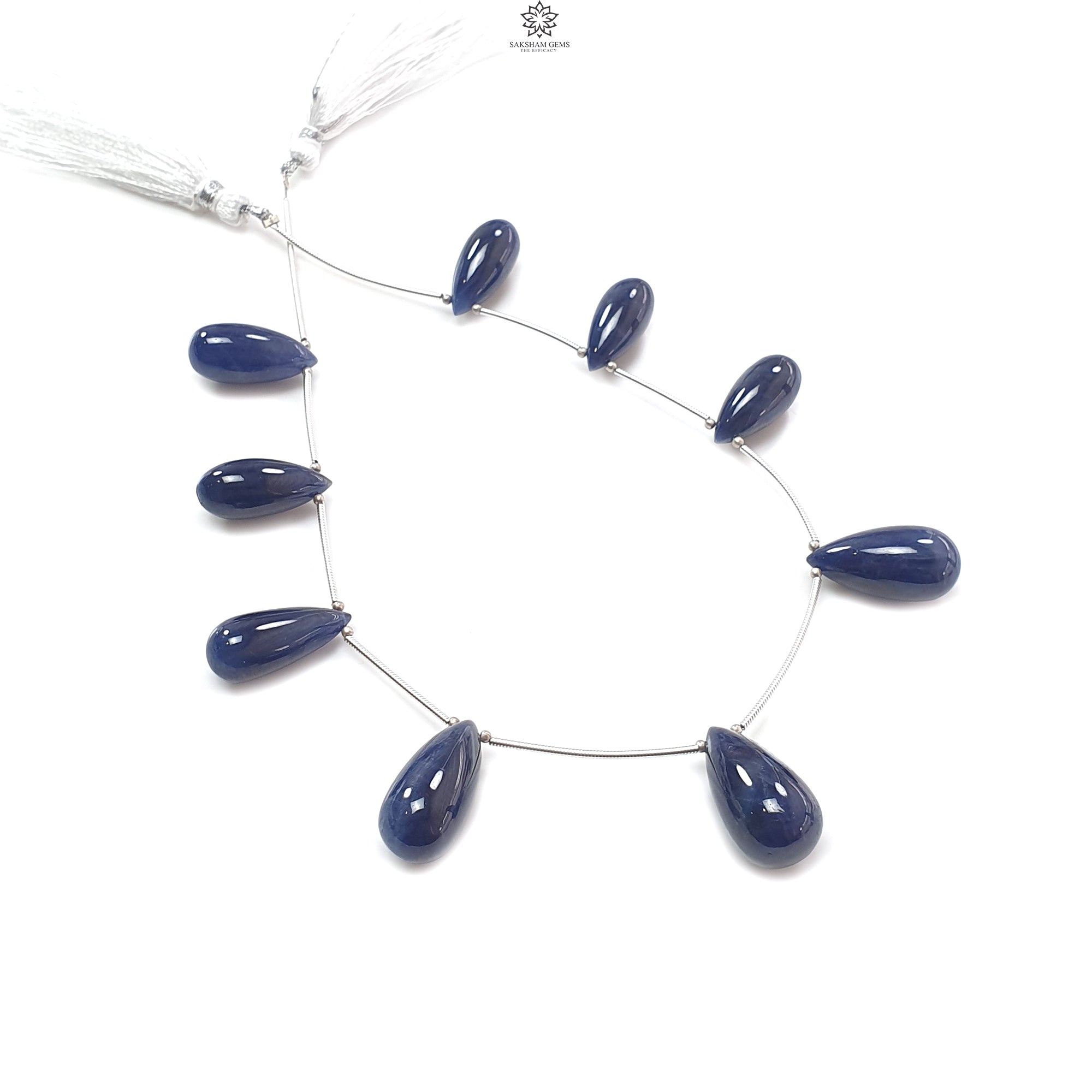 Natural Blue Sapphire Loose Beads - 183.85cts Untreated September Birthstone, 20mm & 22mm Teardrop Beads for Jewelry Making, 925 Silver Spacer Beads - Perfect for Necklaces, Bracelets & DIY Craft Projects