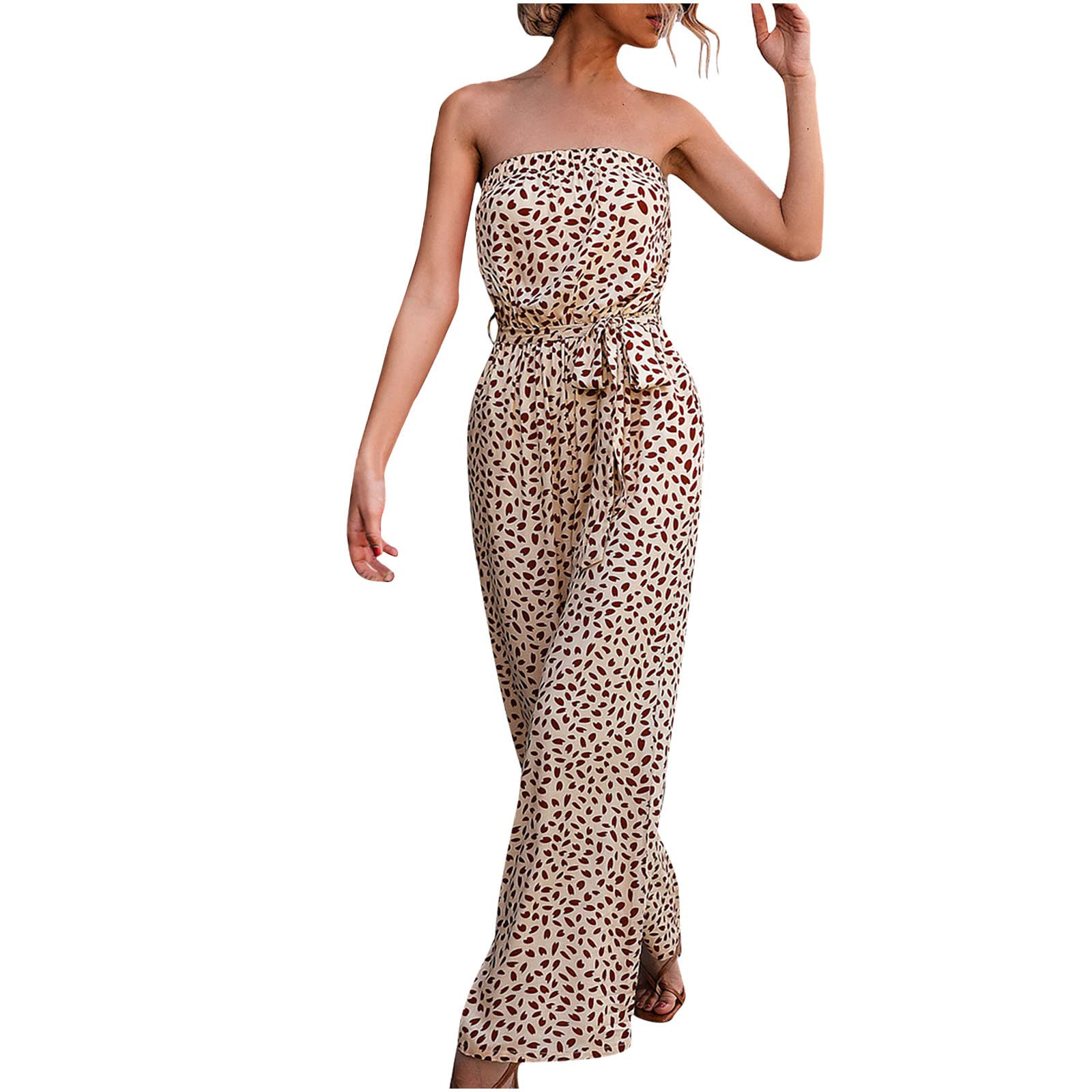 Women's Off Shoulder Jumpsuit - Casual Sleeveless Romper with Belt & Wide Leg Pants, Pockets for Comfort | Perfect for Summer Outfits, Beach Vacations & Date Nights
