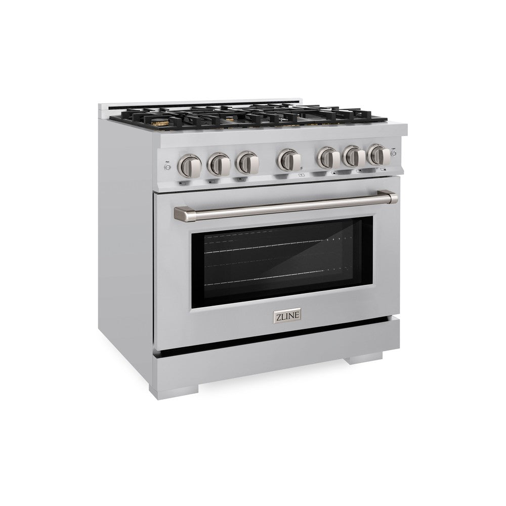 ZLINE 36 Inch 5.2 Cu. Ft. Stainless Steel Gas Range with Convection Oven & 6 Brass Burners - Professional Kitchen Appliance for Home Chefs & Cooking Enthusiasts