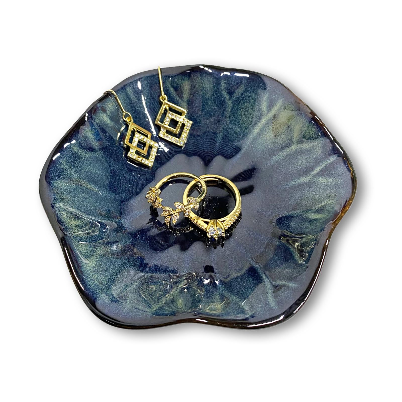 GO2HEJING Ceramic Jewelry Dish - Elegant Ring & Trinket Tray for Jewelry, Keys, Coins - Perfect Gift for Women, Mothers, Sisters, Daughters (Teal) - Ideal for Bedroom Vanity, Bathroom Counter & Entryway Organization