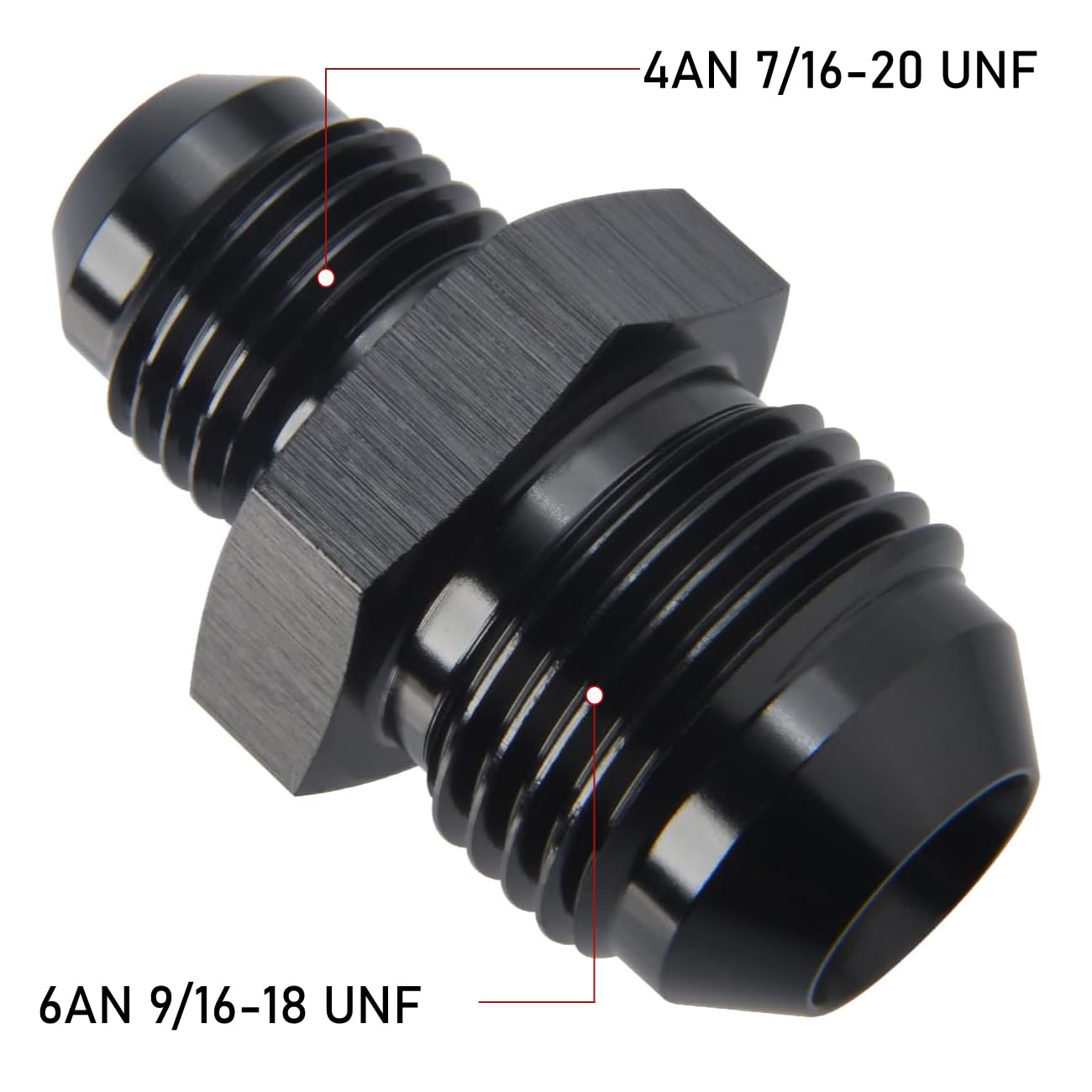 6AN Male to 4AN Male Flare Reducer Union Adapter Fitting - Aluminum Black - Fuel/Oil Line Connector for Automotive, Racing & Hydraulic Systems