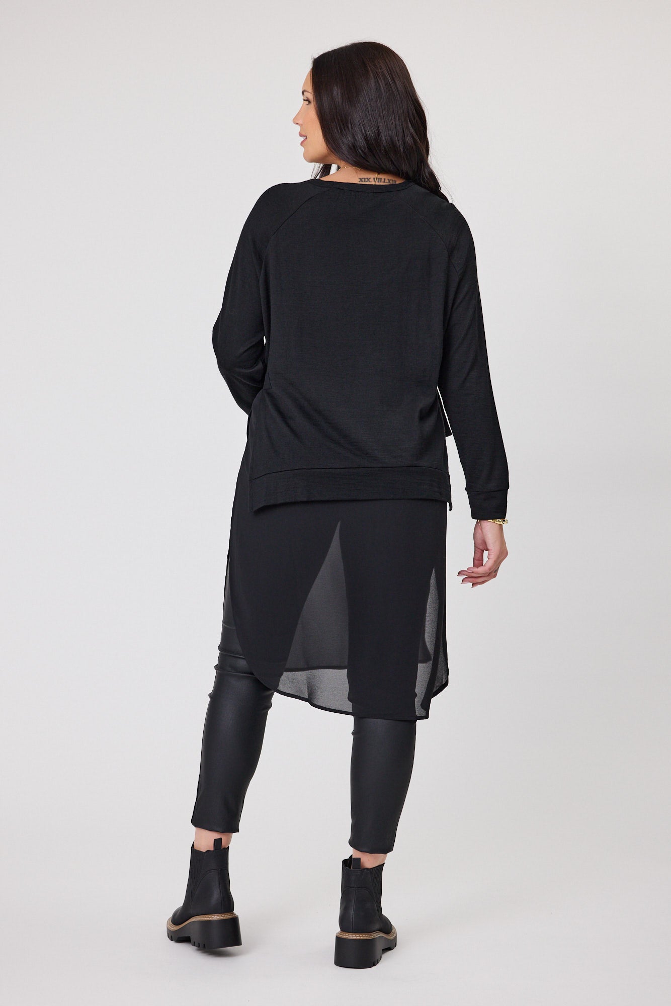 Alpine by Shine On Paris Merino Wool & Chiffon Blend Tunic Top - Black | Elegant Women's Fashion for Work & Evening Wear
